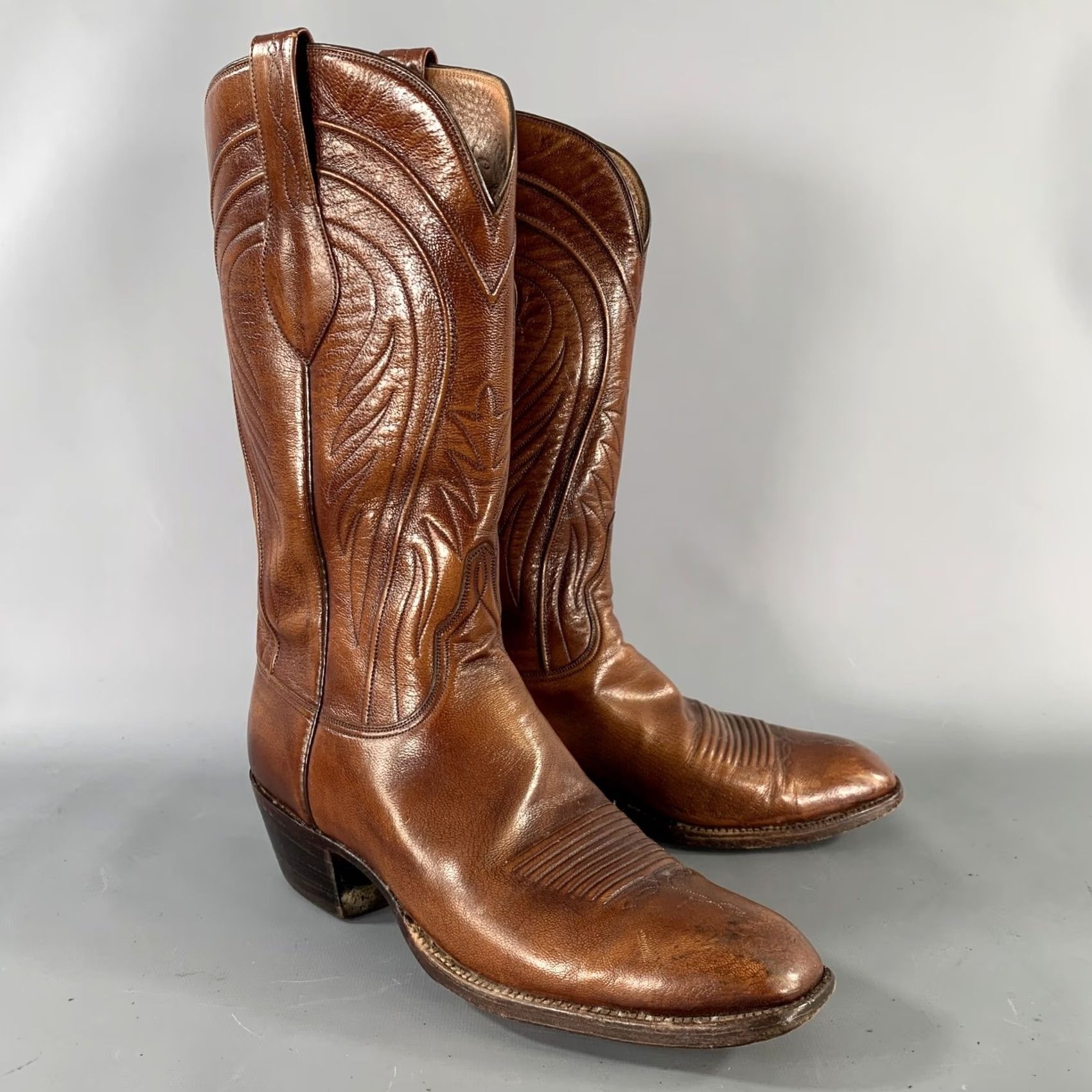 Vintage LUCCHESE Size 9 Brown Leather Pull On Boots Size US 9 / EU 42 - 2 Thumbnail