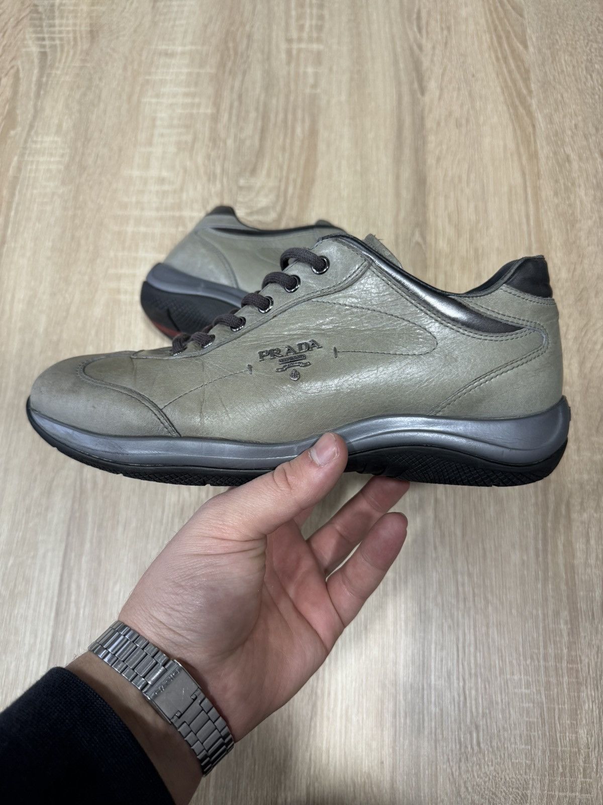 Prada × Vintage Vintage PRADA Leather LowTop Y2K Sneakers Size US 6 / EU 39 - 10 Thumbnail