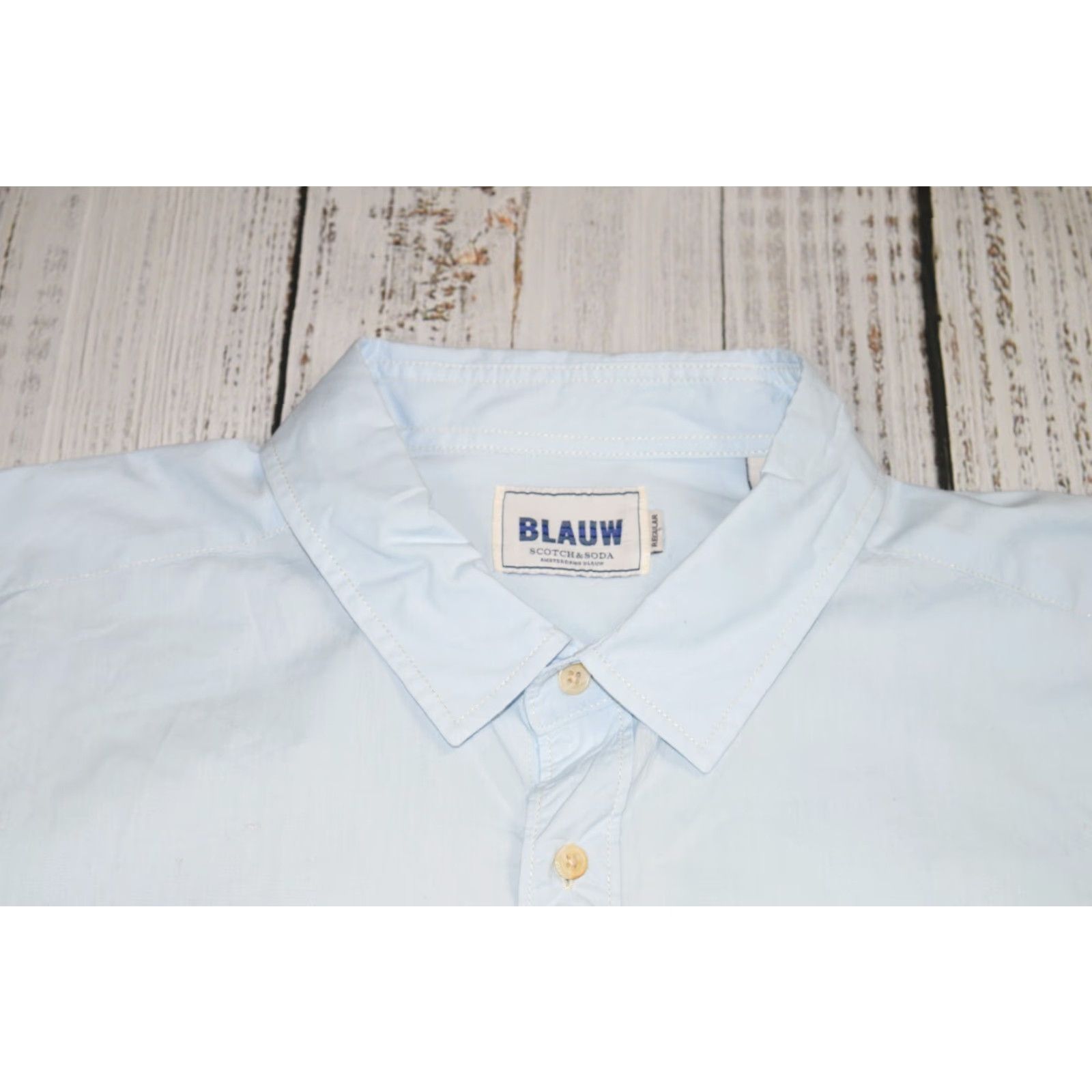 Scotch & Soda Scotch & Soda Blaauw Amsterdam Button-Up Shirt XL Blue 100% Cotton Long Sleeve Collared Casual Mens Shirt Size 46R - 3 Thumbnail