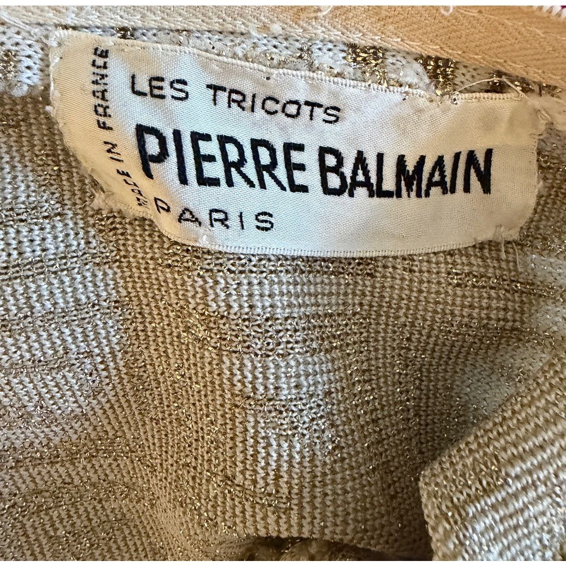 Pierre Balmain 1970's Pierre Balmain Geometric Cream-Gold Lurex Midi Dress Size S / US 4 / IT 40 - 4 Thumbnail