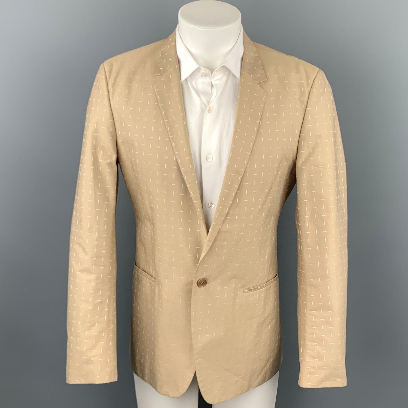 Calvin Klein Size 38 Khaki Print Cotton Sport Coat Size 38R - 1 Thumbnail