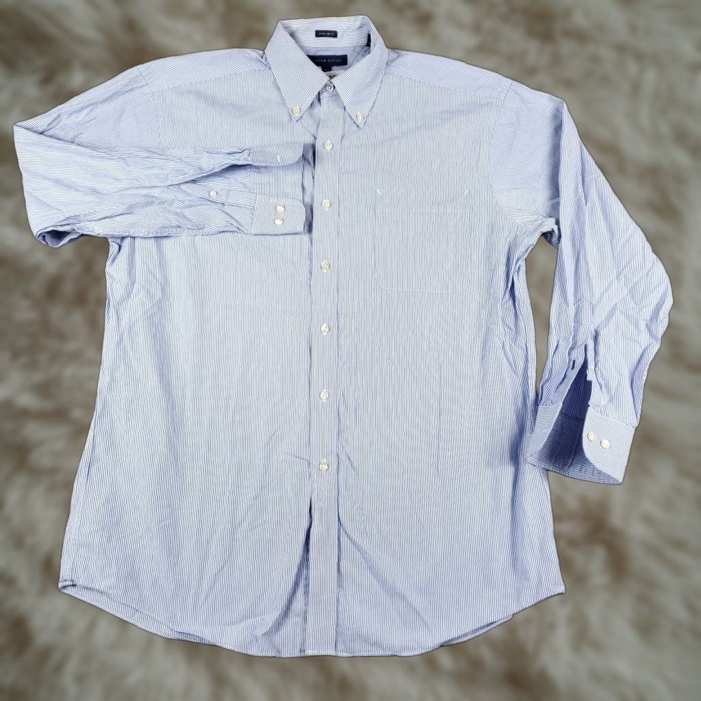 Tommy Hilfiger Tommy Hilfiger Shirt Mens 16 Blue Striped Dress Button Up Long Sleeve Size 42R - 1 Thumbnail