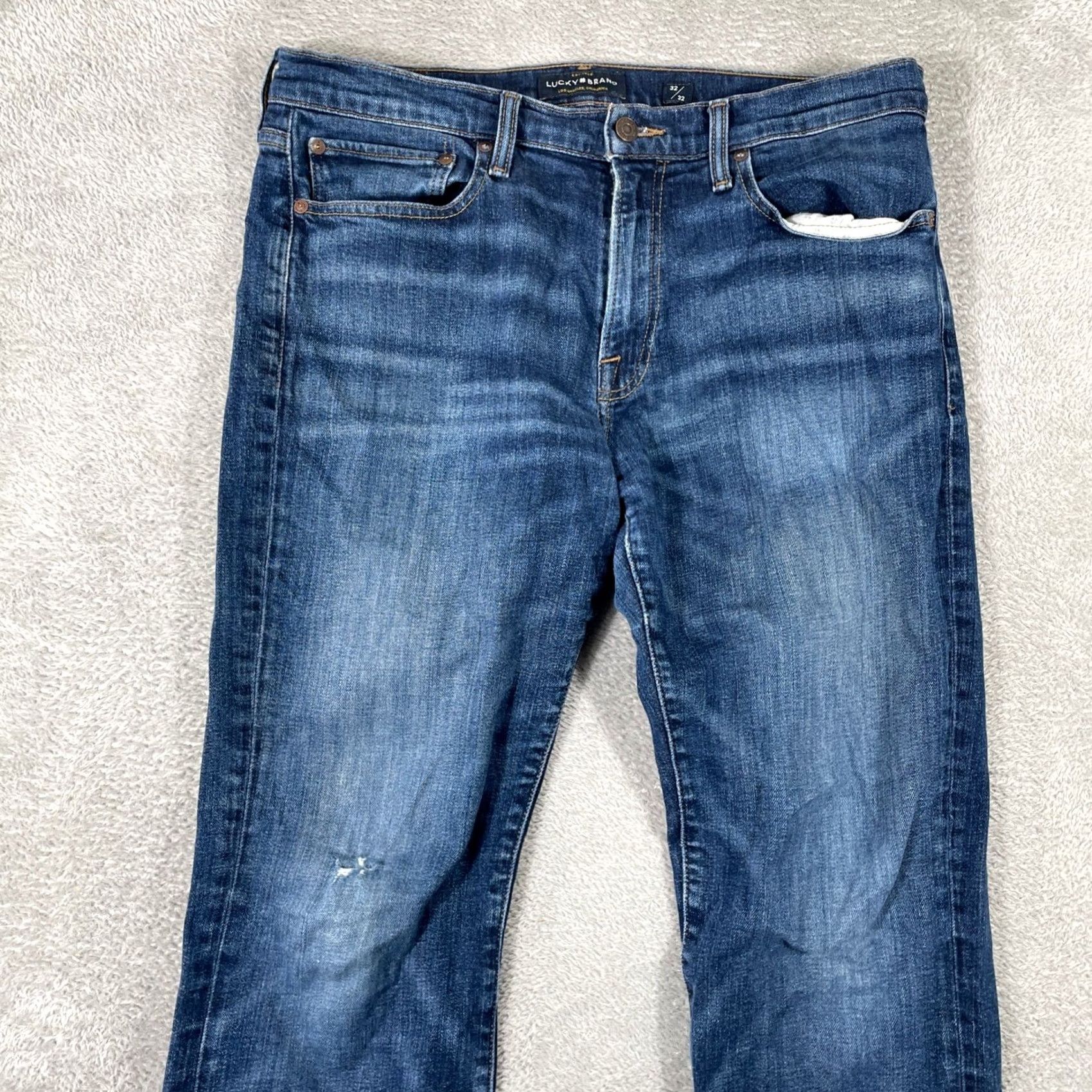 Lucky Brand Lucky Brand Jeans Men Slim 32x32 Blue Medium Wash Denim Distressed Pockets Zip Button 32in Inseam, 32W, Regular, Vintage: No, 121 Size US 32 / EU 48 - 3 Thumbnail