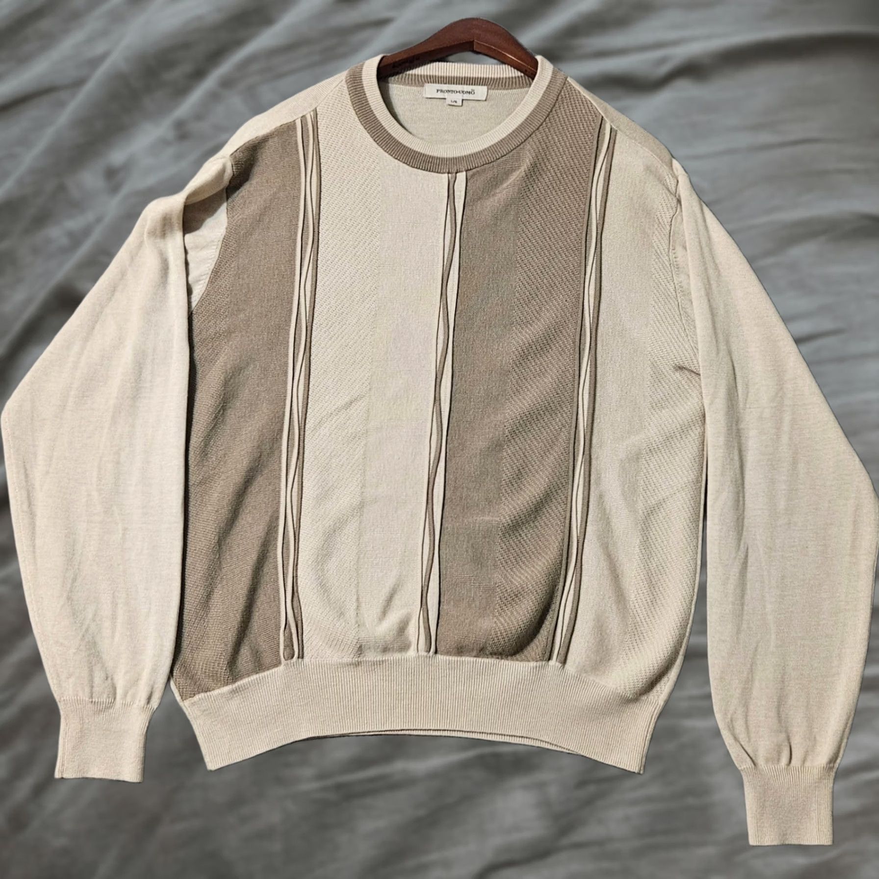 Pronto Uomo Pronto Uomo Sweater Mens L Cream Silk Size Beige Pullover Knit Long Sleeve Crew Size US L / EU 52-54 / 3 - 1 Thumbnail
