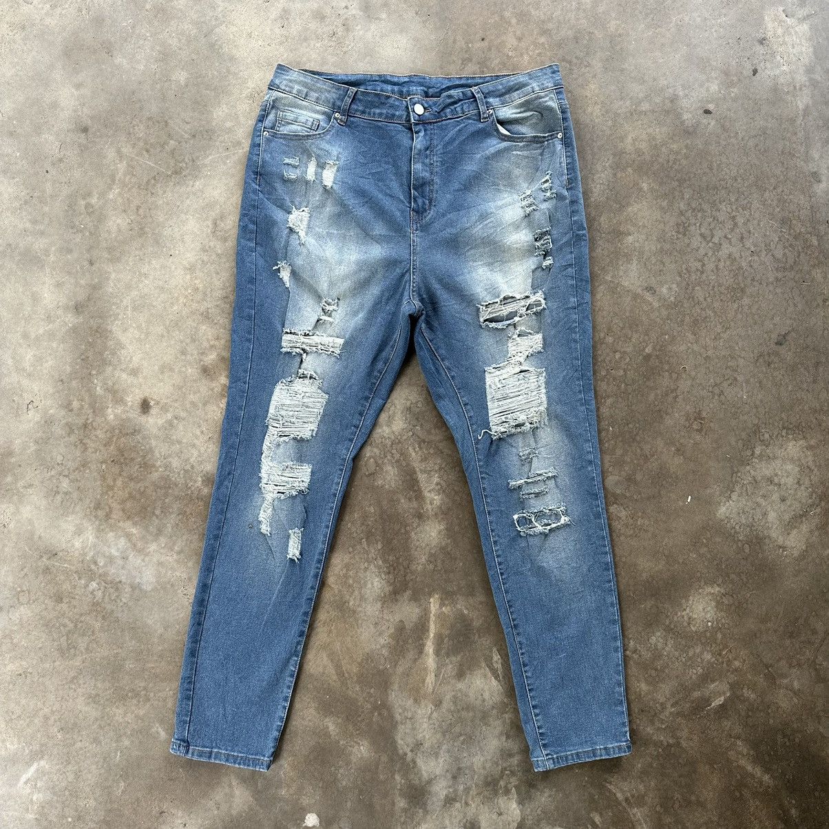 image of Japanese Distressed Faded Slim Fit Denim Jean Pant in Faded Blue, Men's (Size 36)