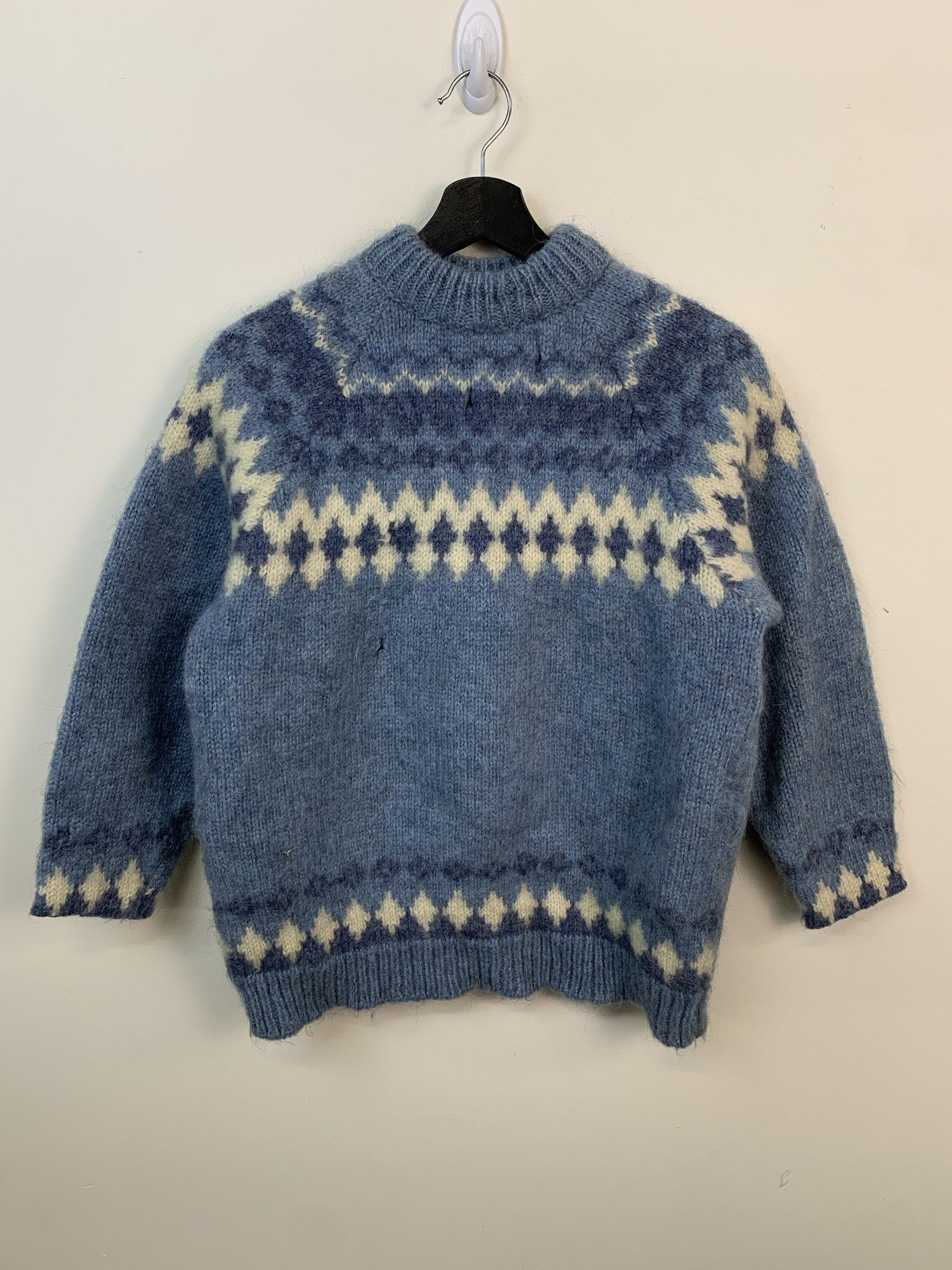 Vintage Vintage Sweater 1990s Knit Blue Ring Neck Wool Mohair Knit Sweater Size S Size US S / EU 44-46 / 1 - 1 Thumbnail