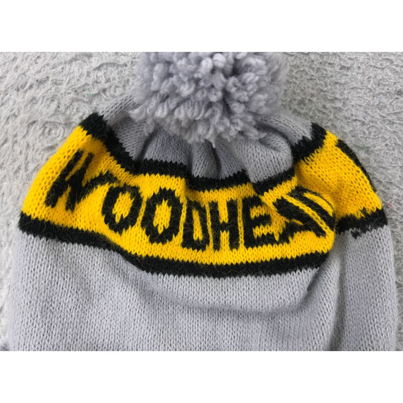 Vintage WoodHead Beanie Toque Adult One Size Gray Yellow Knit Acrylic Blend Pom Ski Hat Mens Beanie SKI Logo Knit Adjustable Size ONE SIZE - 2 Thumbnail