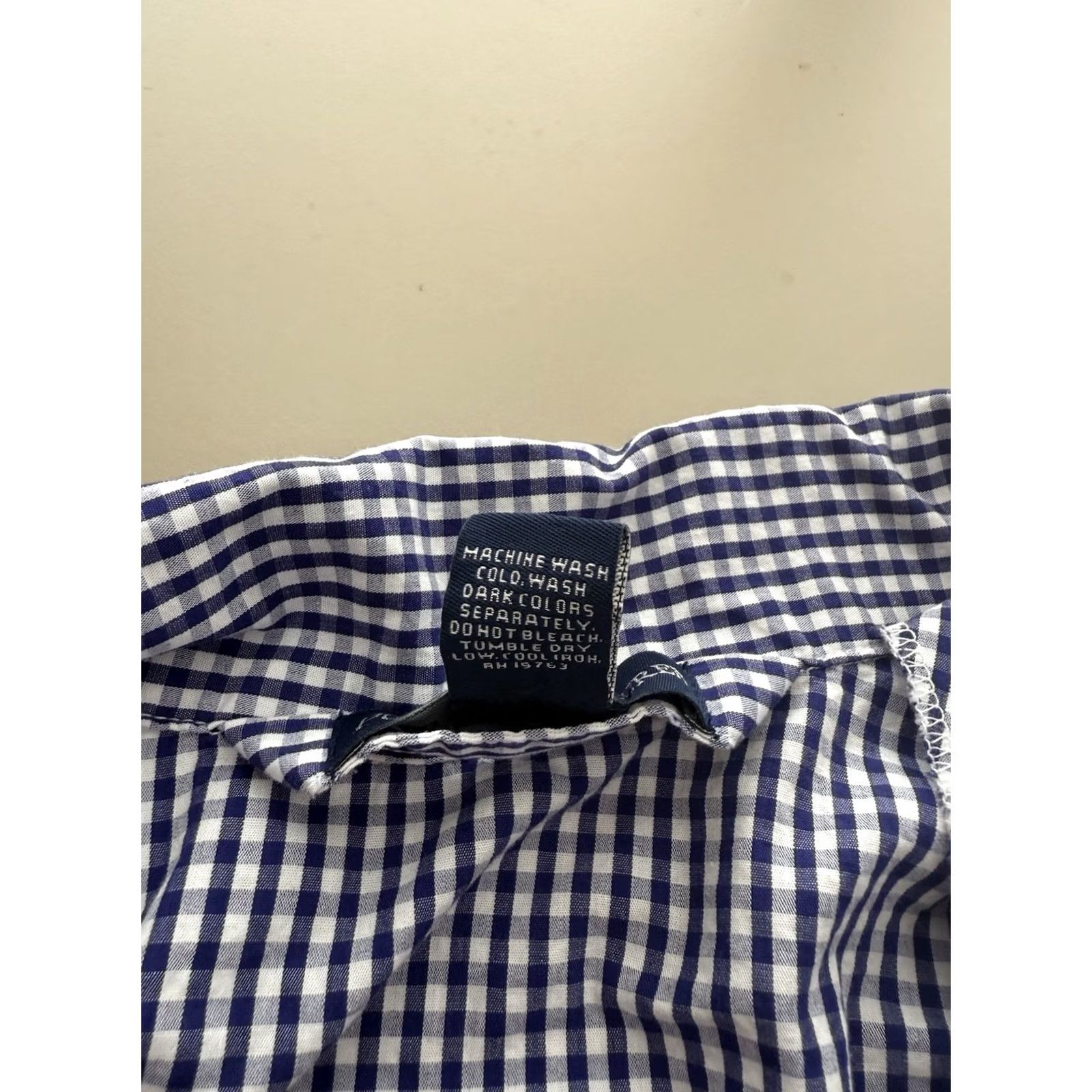 Polo Ralph Lauren POLO RALPH LAUREN Men’s M Blue Gingham Plaid Long Sleeve Dress Shirt Big Buttons Size 40R - 4 Thumbnail