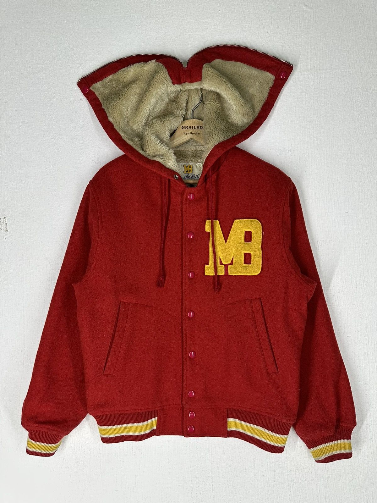 image of Macbeth x Varsity Jacket Vintage Mac Beth Hoodie Jacket in Red, Men's (Size Medium)