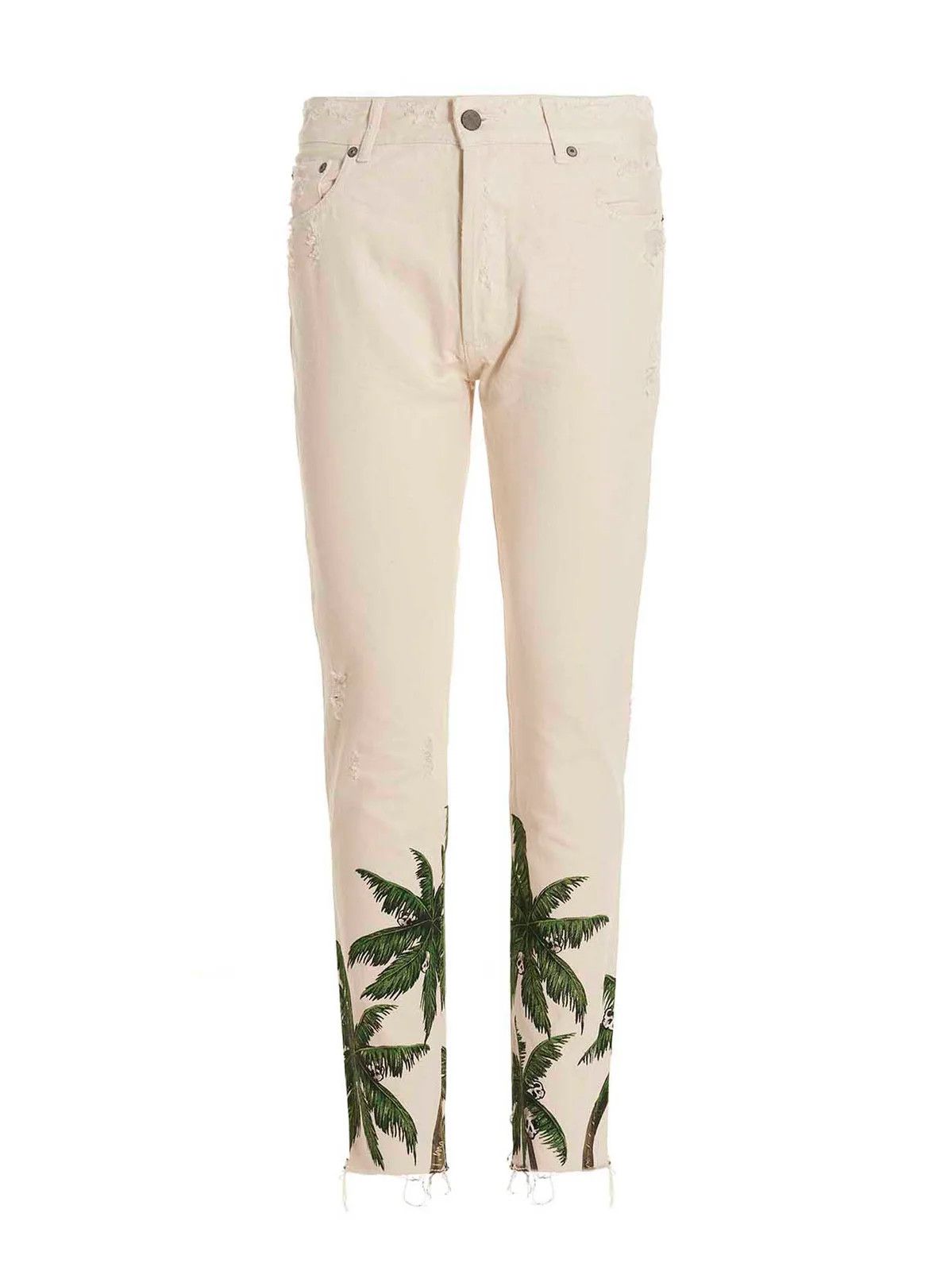 Palm Angels o1y0325 Logo 5-Pocket Pant in Off White Size US 33 - 1 Thumbnail