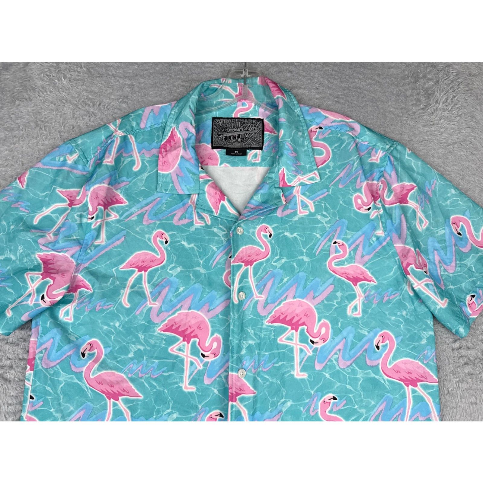 Vintage VINTAGE Brooklyn Cloth Shirt Men Medium Blue Pink Flamingo AOP Polyester Blend Hawaiian Size US M / EU 48-50 / 2 - 4 Thumbnail