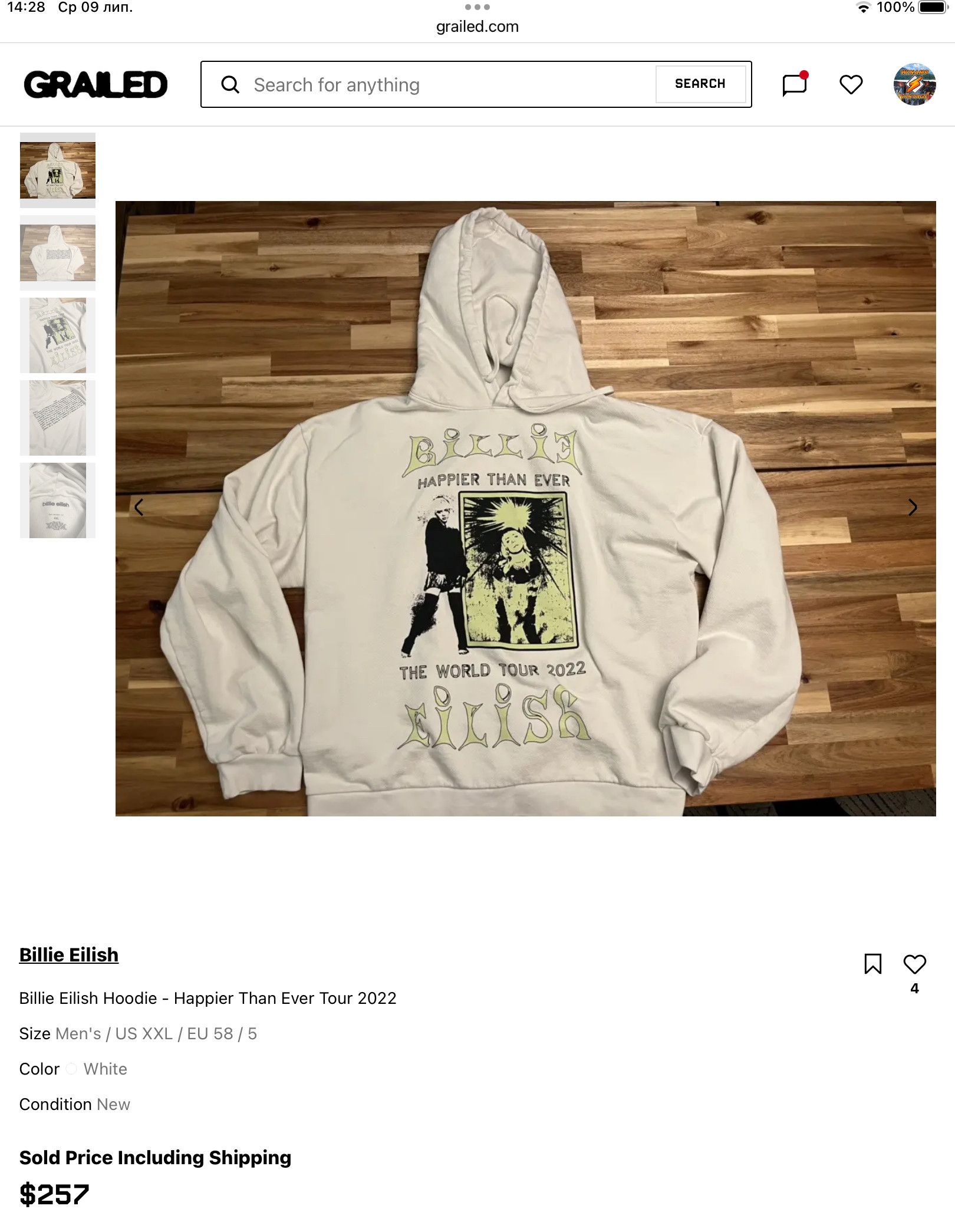 Billie Eilish Billie Eilish Hoodie - Happier Than Ever Tour 2022 Size US L / EU 52-54 / 3 - 5 Thumbnail