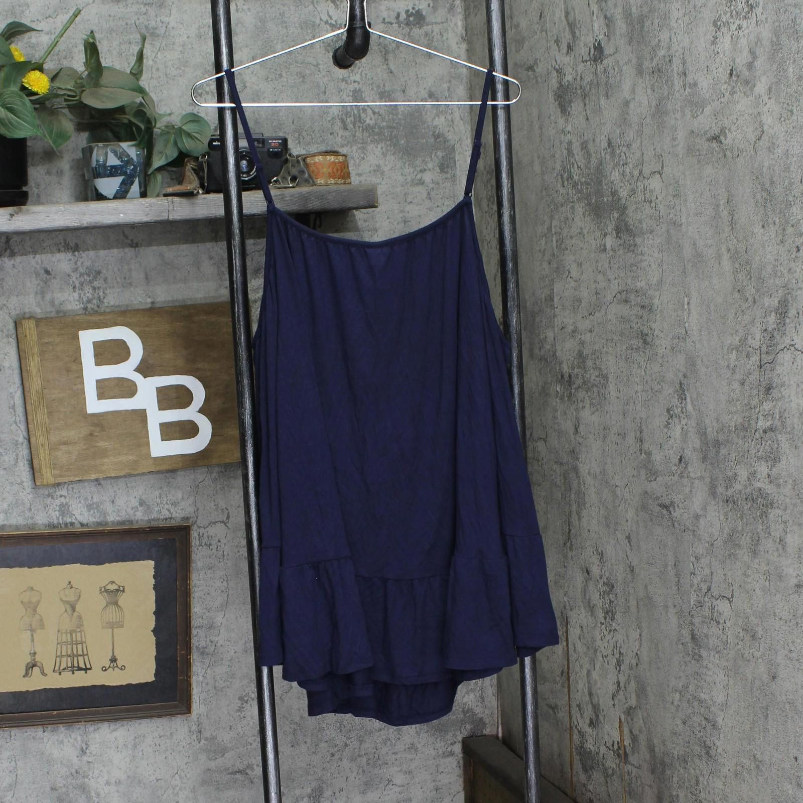 White Mark White Mark Shoulder Ruffle Sleeve Top Ps1352 Navy Blue 1x Size XL / US 12-14 / IT 48-50 - 2 Thumbnail