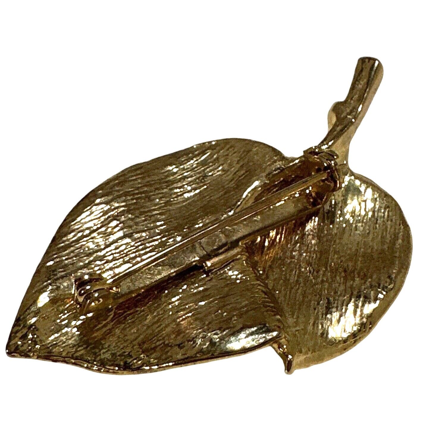 Vintage Vintage Gold Tone Double Leaf Brooch Textured Coat Pin Size ONE SIZE - 2 Thumbnail