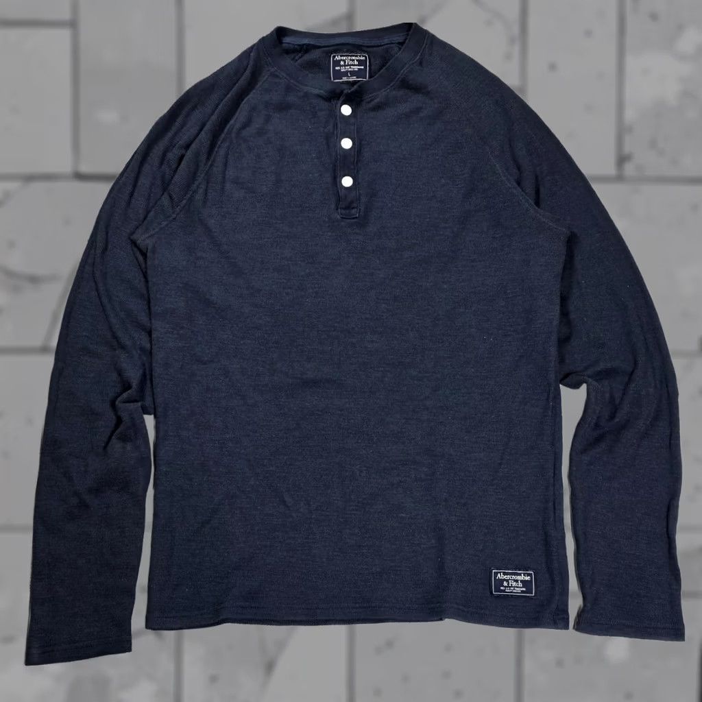 Abercrombie & Fitch Abercrombie & Fitch Men Henley L Waffle Knit Thermal Military Shirt Long Sleeve Navy Blue Size US L / EU 52-54 / 3 - 1 Thumbnail