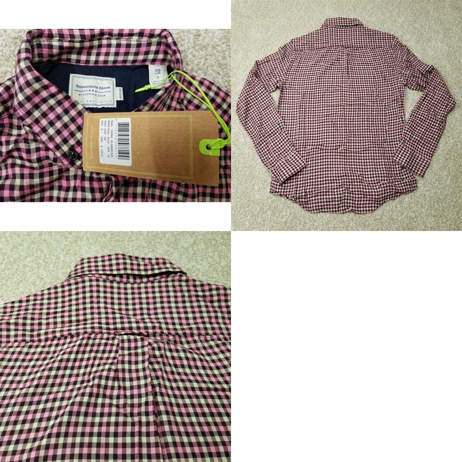 Scotch & Soda Scotch & Soda Shirt Men S Pink Black Check 100% Viscose Amsterdam Blauw Size US S / EU 44-46 / 1 - 8 Thumbnail