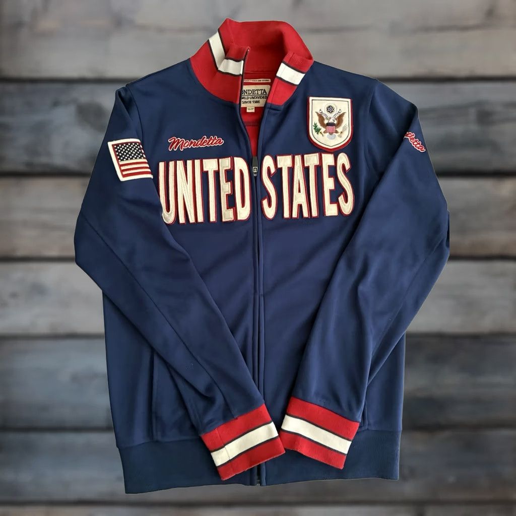 Vintage MONDETTA Track Jacket Men XS Blue USA Olympic Patch Full Zip Varsity Jacket Elastic Waist Short Jacket Solid Pattern Men Size US XS / EU 42 / 0 - 1 Thumbnail