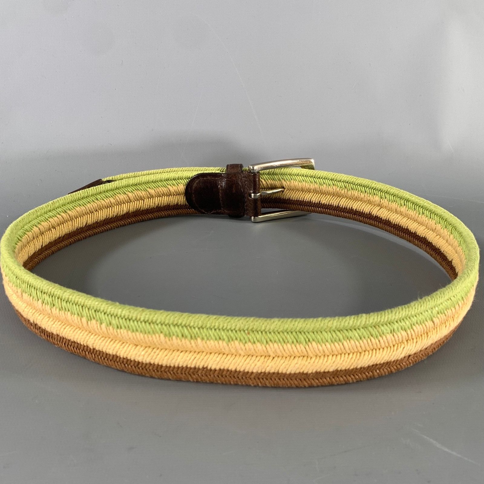 Etro ETRO Size Green Brown Stripe Viscose Belt Size 34 - 3 Thumbnail
