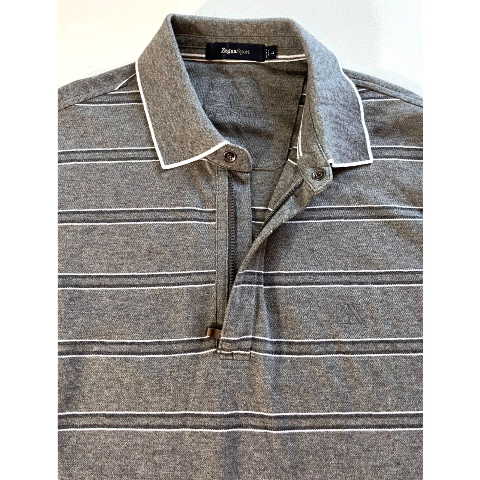 Vintage VINTAGE Zegna Sport Polo Shirt Striped Long Sleeve 1/4 Zip Cotton Blend Gray L Mens Size US L / EU 52-54 / 3 - 5 Thumbnail