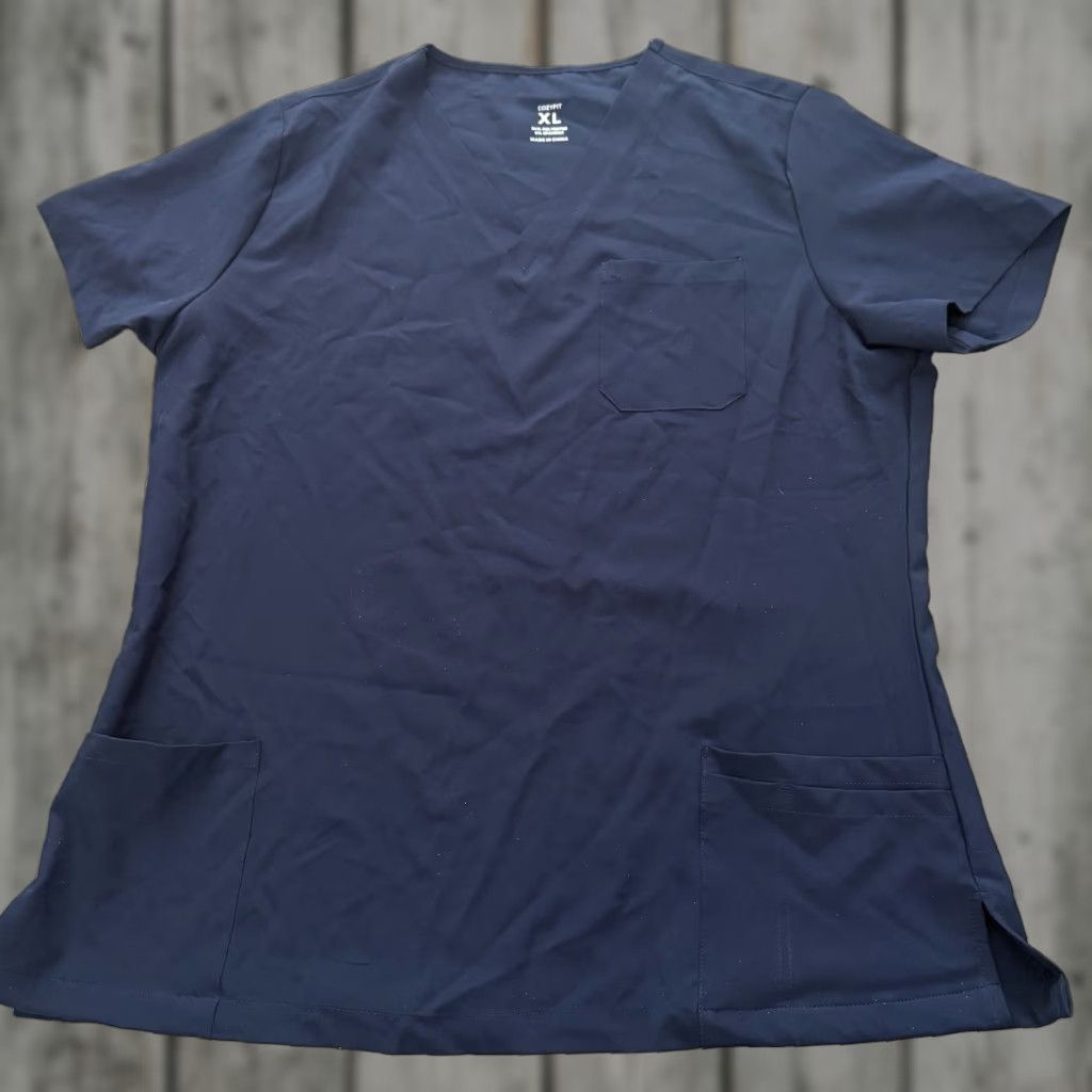 Vintage Cozy Fit Scrub Top Womens XL Navy Blue V-Neck 2 Pockets Medical Uniform Stretch Size XL / US 12-14 / IT 48-50 - 1 Thumbnail