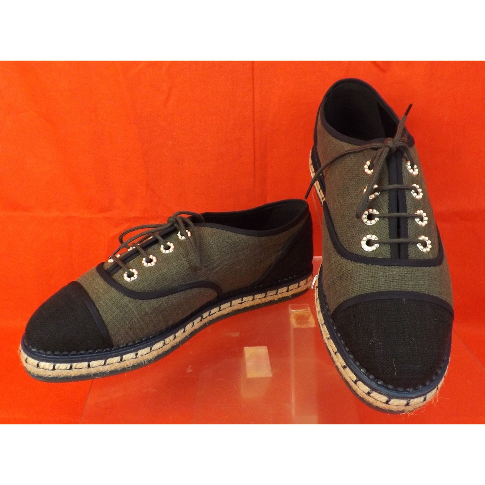 Chanel CHANEL GRAY BLACK CANVAS PEARLS CC ESPADRILL OXFORD FLATS 39 Size US 9 / IT 39 - 9 Thumbnail