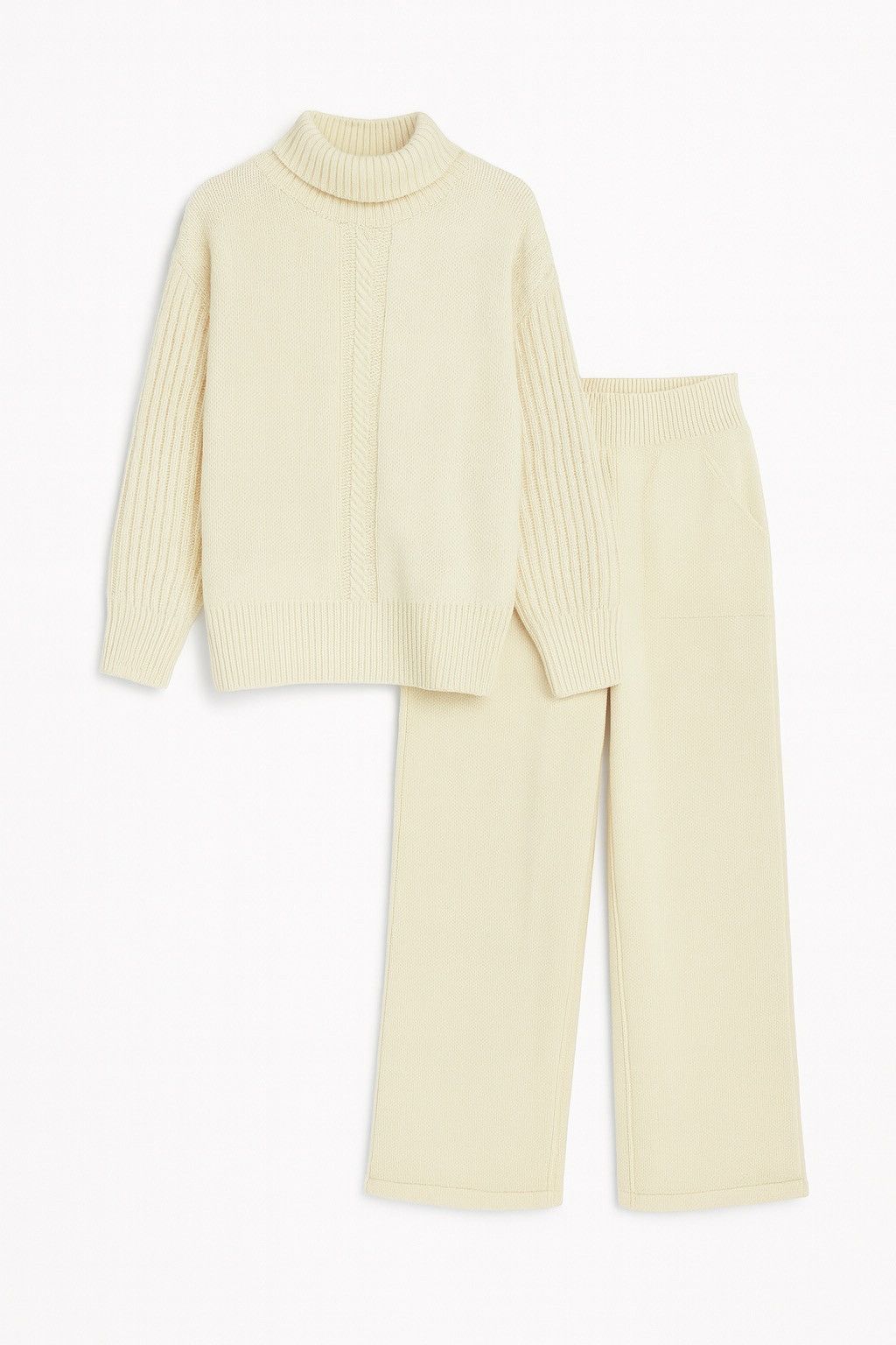 Other Aura Cozy Knit Set Ivory Turtleneck Sweater & Wide-Leg Pants Size ONE SIZE - 2 Thumbnail