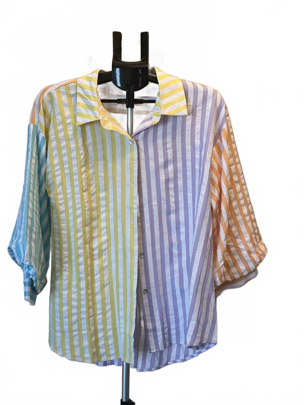 Etro Entro Color Pop Striped Blouse Size Large NWT Size L / US 10 / IT 46 - 1 Thumbnail