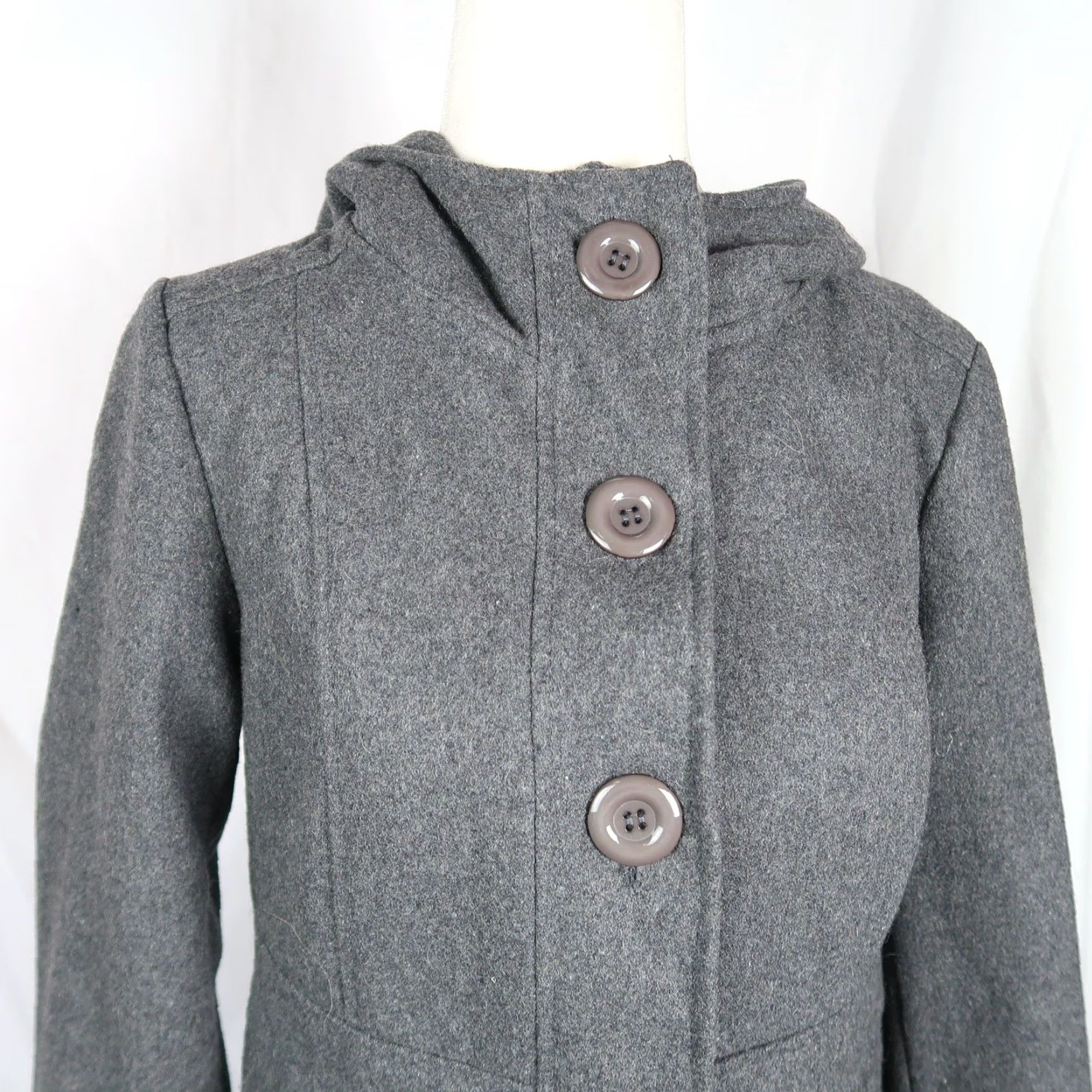 Forever 21 VINTAGE Forever 21 Jacket Wool Blend Hooded Charcoal Grey S Womens Overcoat Mid-Length Button Front Size S / US 4 / IT 40 - 2 Thumbnail