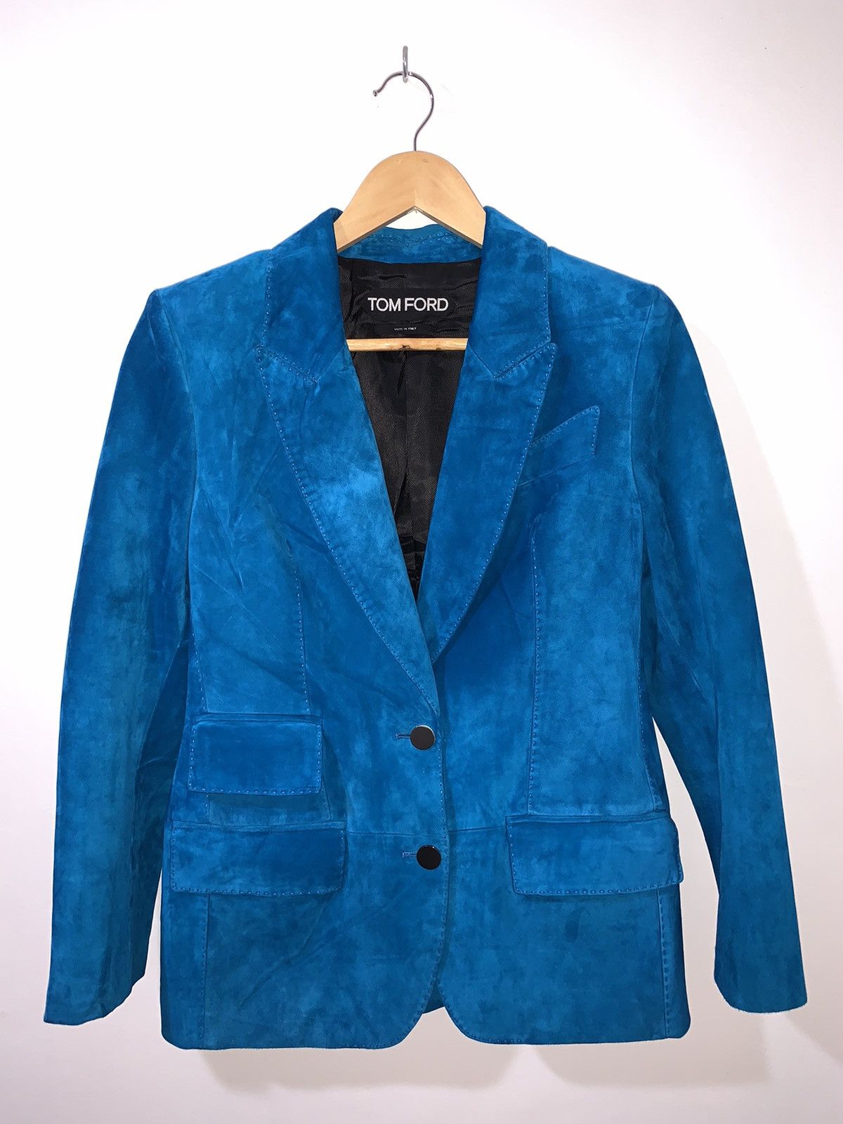 image of Tom Ford Tailored Cashmere Suede Peak Lapel Jacket in Blue Green, Women's (Size XS)