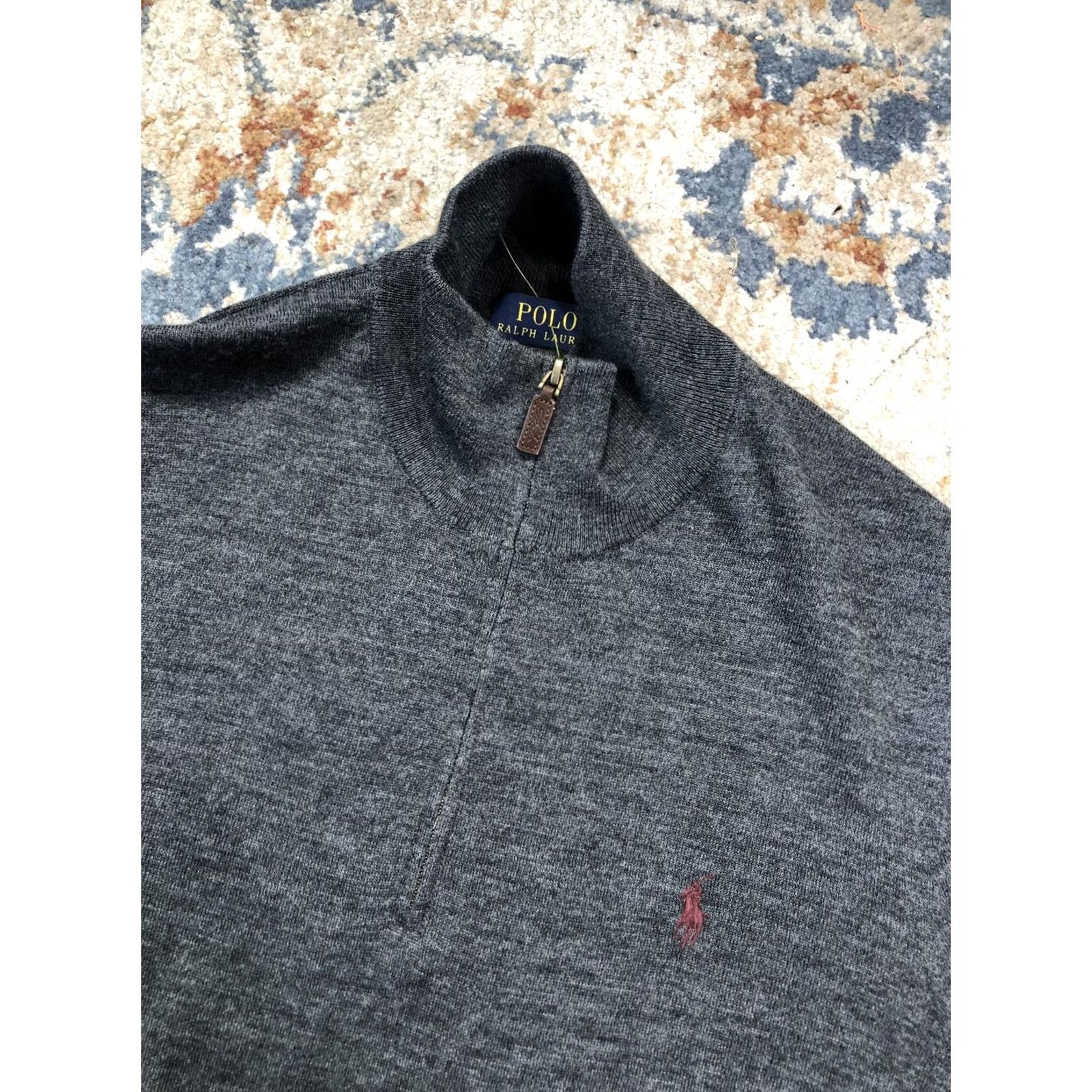 Polo Ralph Lauren Polo Ralph Lauren Sweater Mens Large Gray 100% Merino Wool 1/4 Zip Mock Neck Pullover Knit Tight-Knit Logo Casual Winter Size US L / EU 52-54 / 3 - 6 Thumbnail