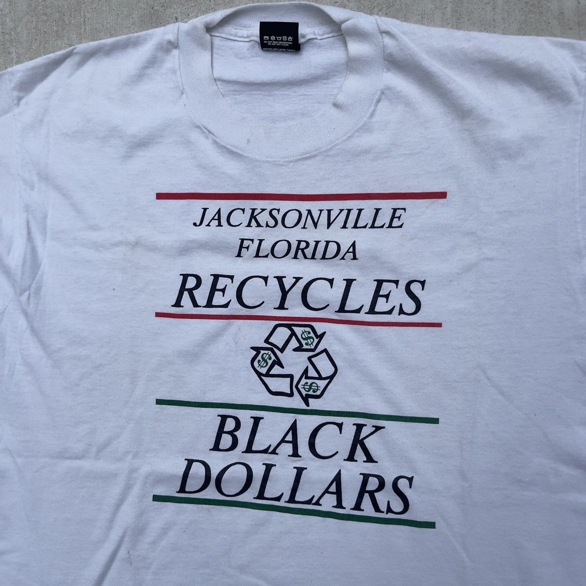 Vintage Vtg 90s JACKSONVILLE RECYCLE BLACK $ Single Stitch Shirt Size US XL / EU 56 / 4 - 2 Thumbnail