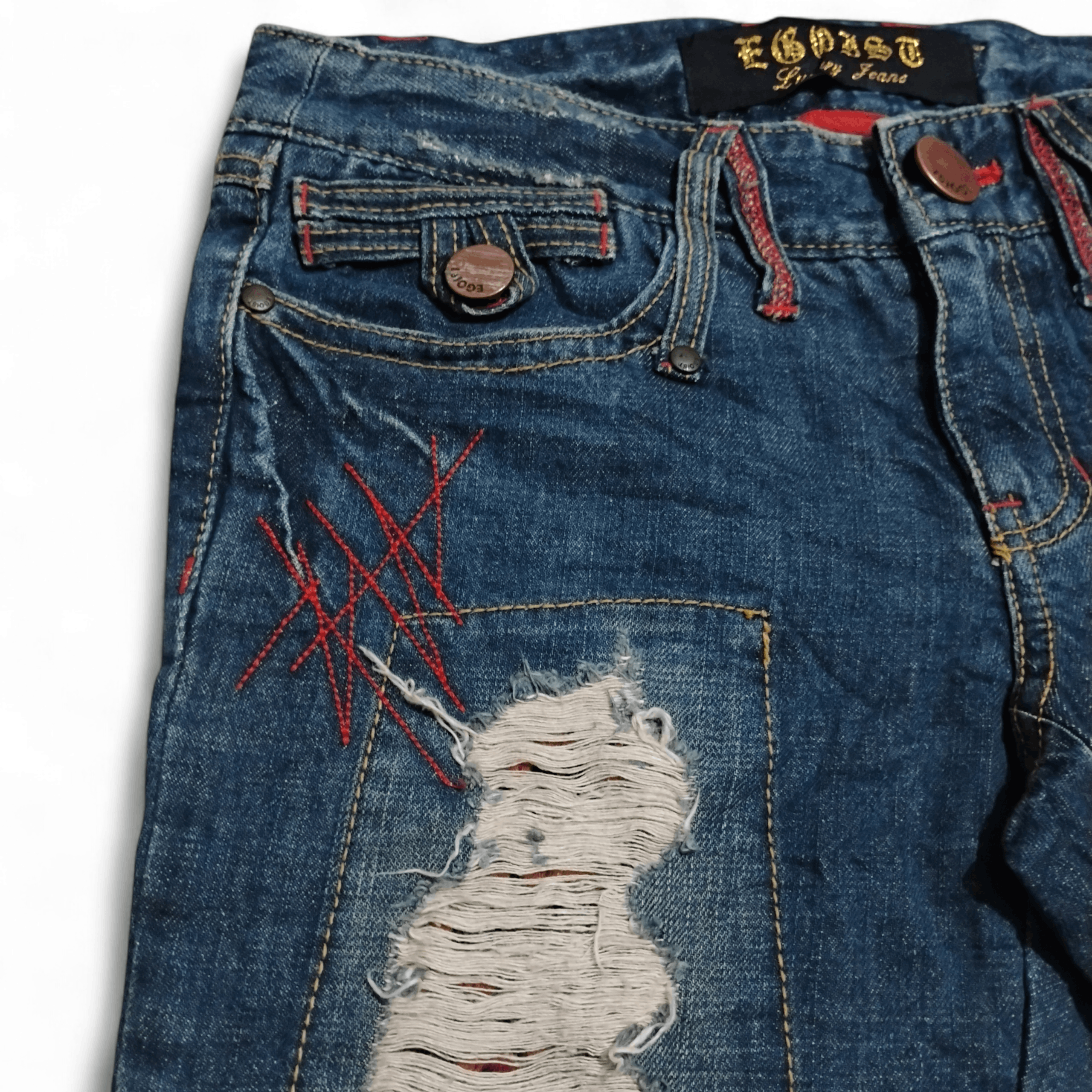 Japanese Brand Egoist Super Flare Patchwork Ripped Distressed Jeans Size 30" / US 8 / IT 44 - 4 Thumbnail