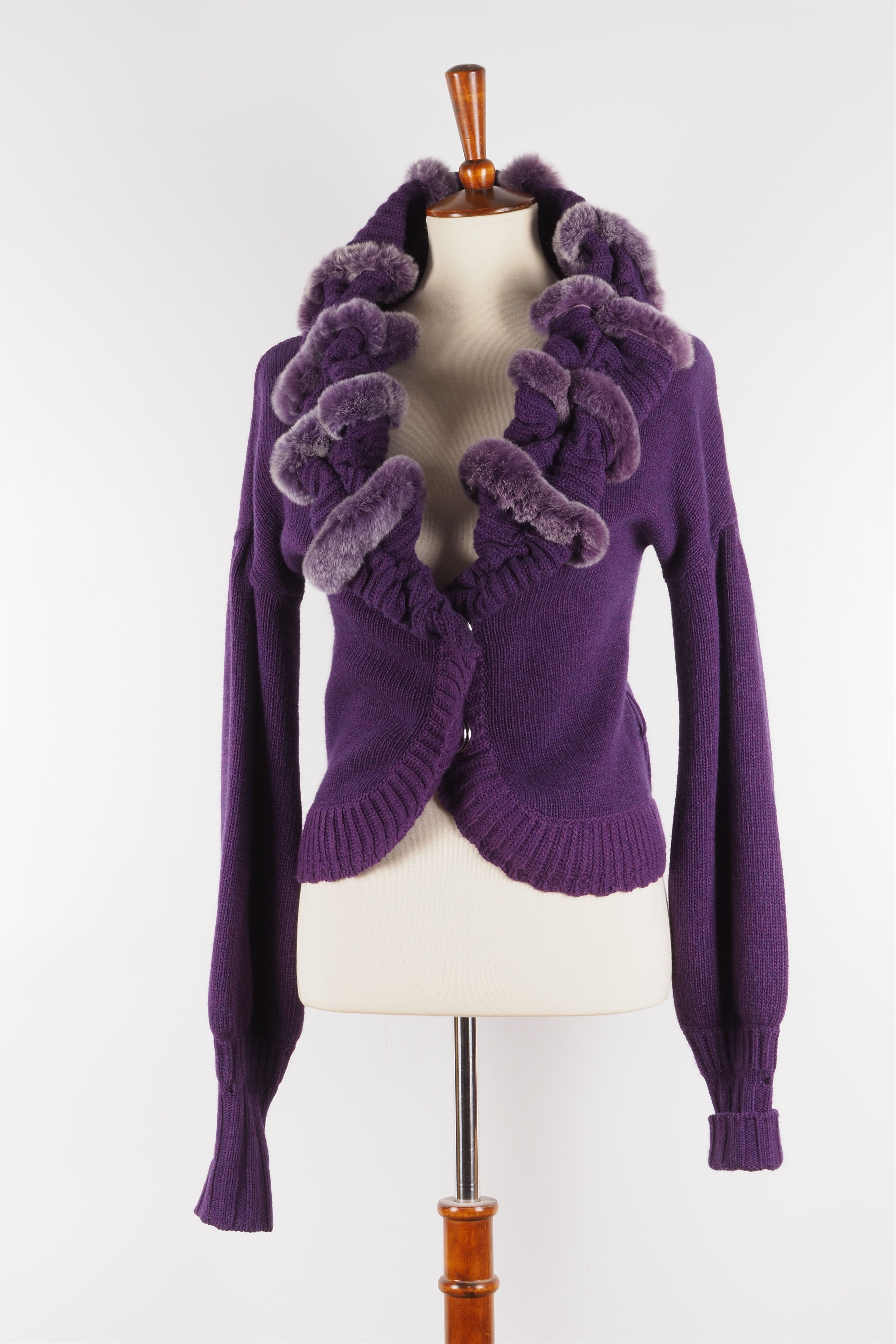 Roberto Cavalli Roberto Cavalli Vintage Purple Fur Knit Sweater Cardigan Size M / US 6-8 / IT 42-44 - 5 Thumbnail