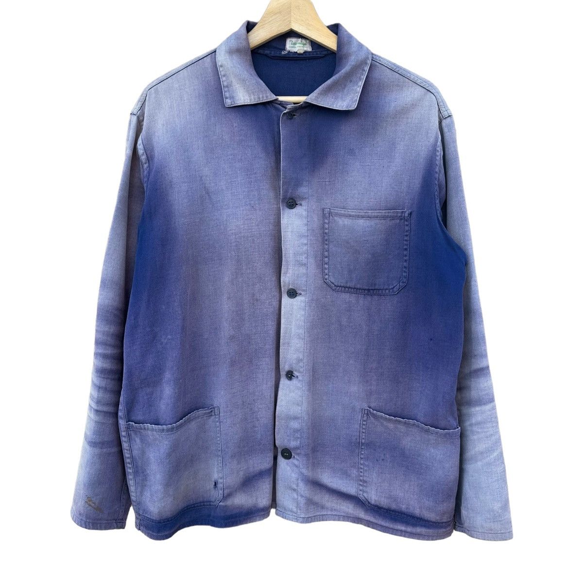 image of Vintage French Chore Jacket Shirt Sun Faded Vietnam 50S 60S in Blue, Men's (Size Large)