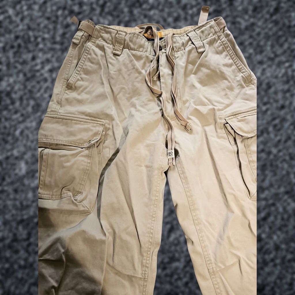 Denime VINTAGE Trailer Jeans Mens 34x32 Beige Pants Khaki Heavyweight Cargo Denim Distressed Hem Jeans Regular 5-Pocket Belt Loops Logo Zipper Mens Size US 34 / EU 50 - 1 Thumbnail