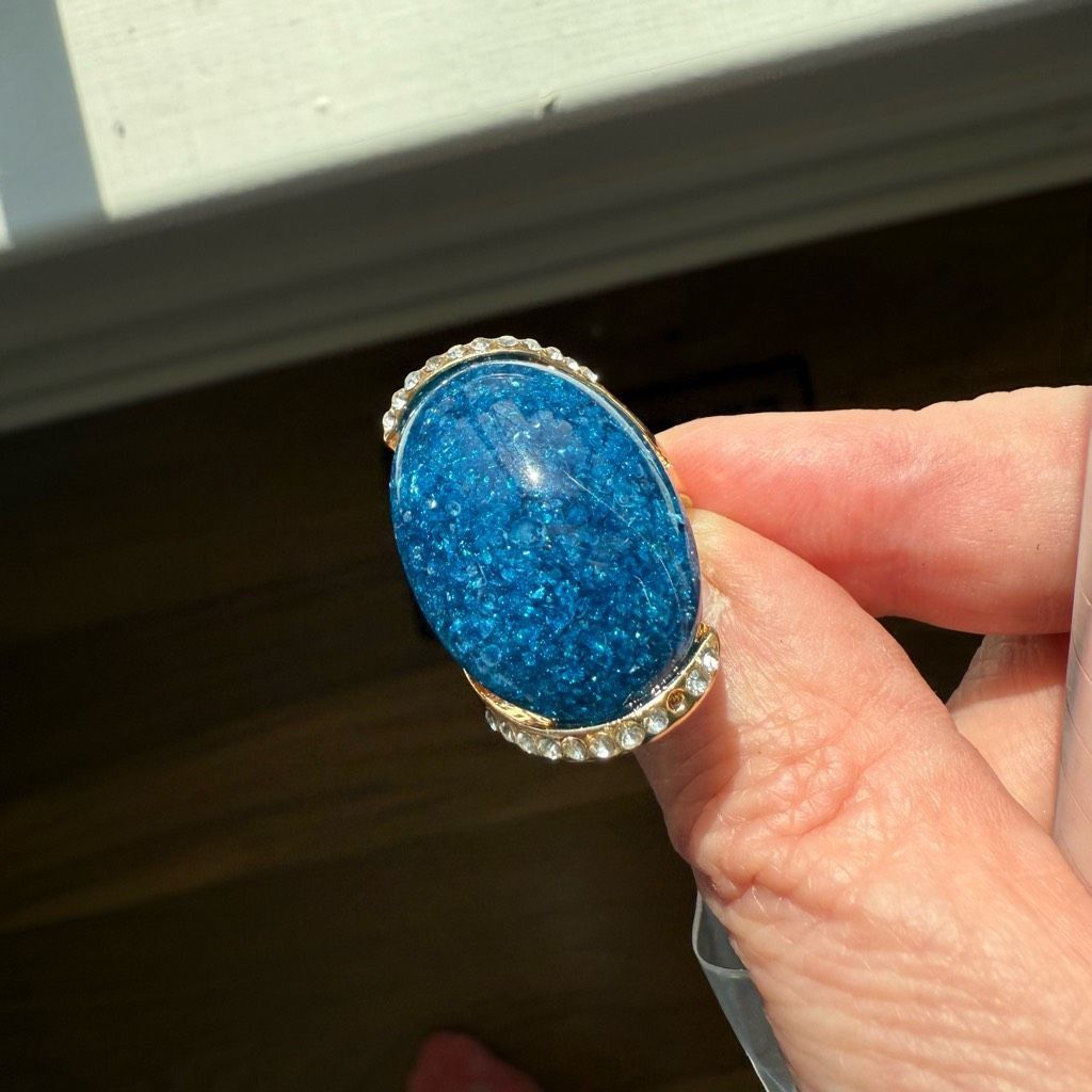 Other Unsigned Ring Large Blue Cabochon Gold Tone Rhinestone 7.5 8 Size ONE SIZE - 4 Thumbnail
