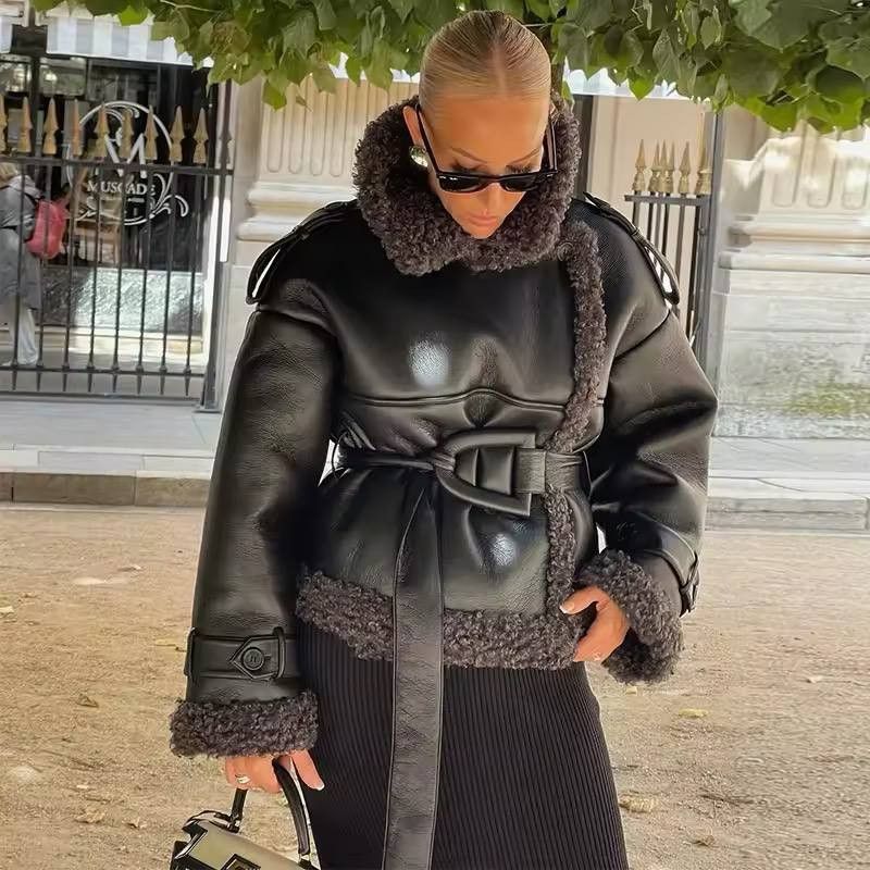 shortened warm sheep's wool coat.