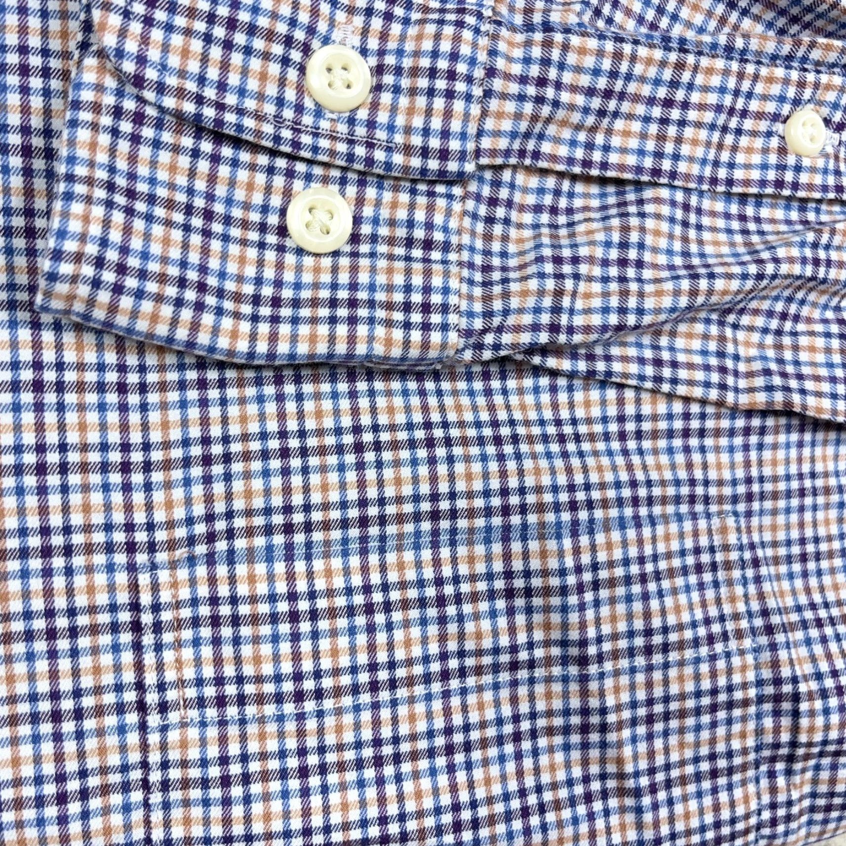Peter Millar Peter Millar Shirt Men Large Blue Orange Plaid Button Up Tattersall Pocket Dress Size 42R - 4 Thumbnail