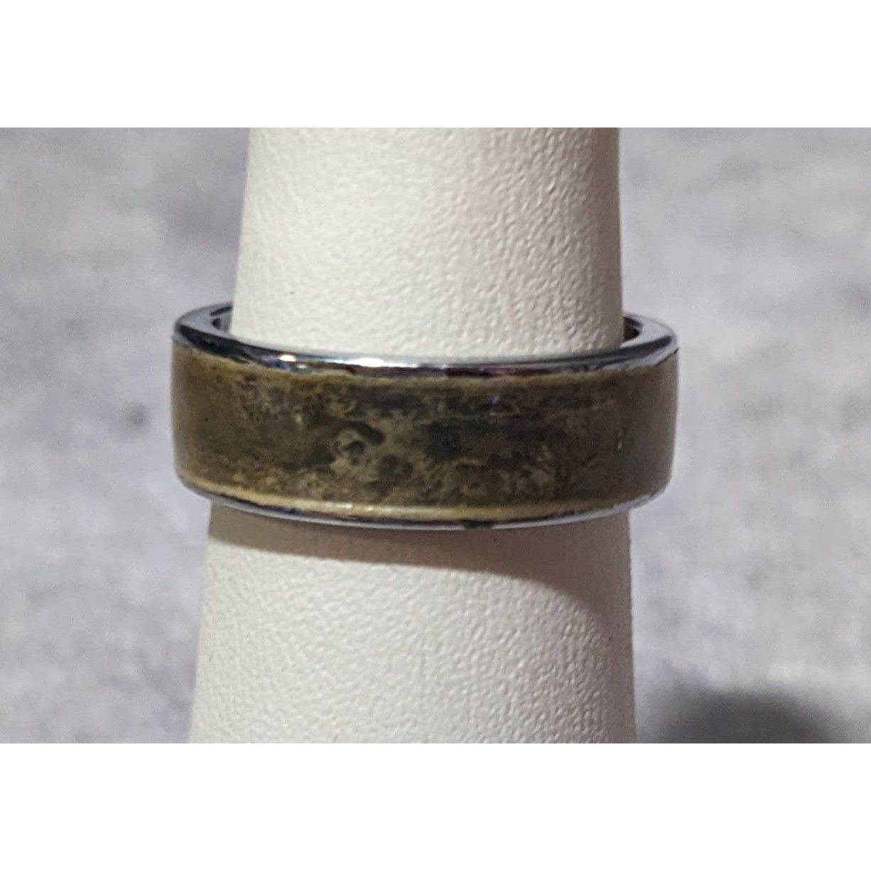 Other Casual Grunge Silver Tone Crackled Green/Brown Inlay Ring Si Size ONE SIZE - 6 Thumbnail