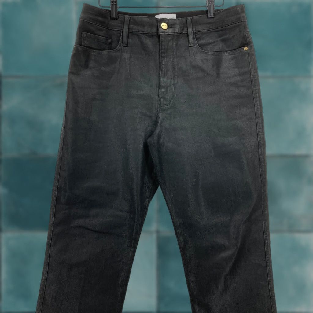 Frame FRAME Le Sylvie Slender Straight Wax Coated Jeans Women's 32 Black Slim Fit Denim 5-Pocket Size 24" / US 00 / IT 34 - 1 Thumbnail