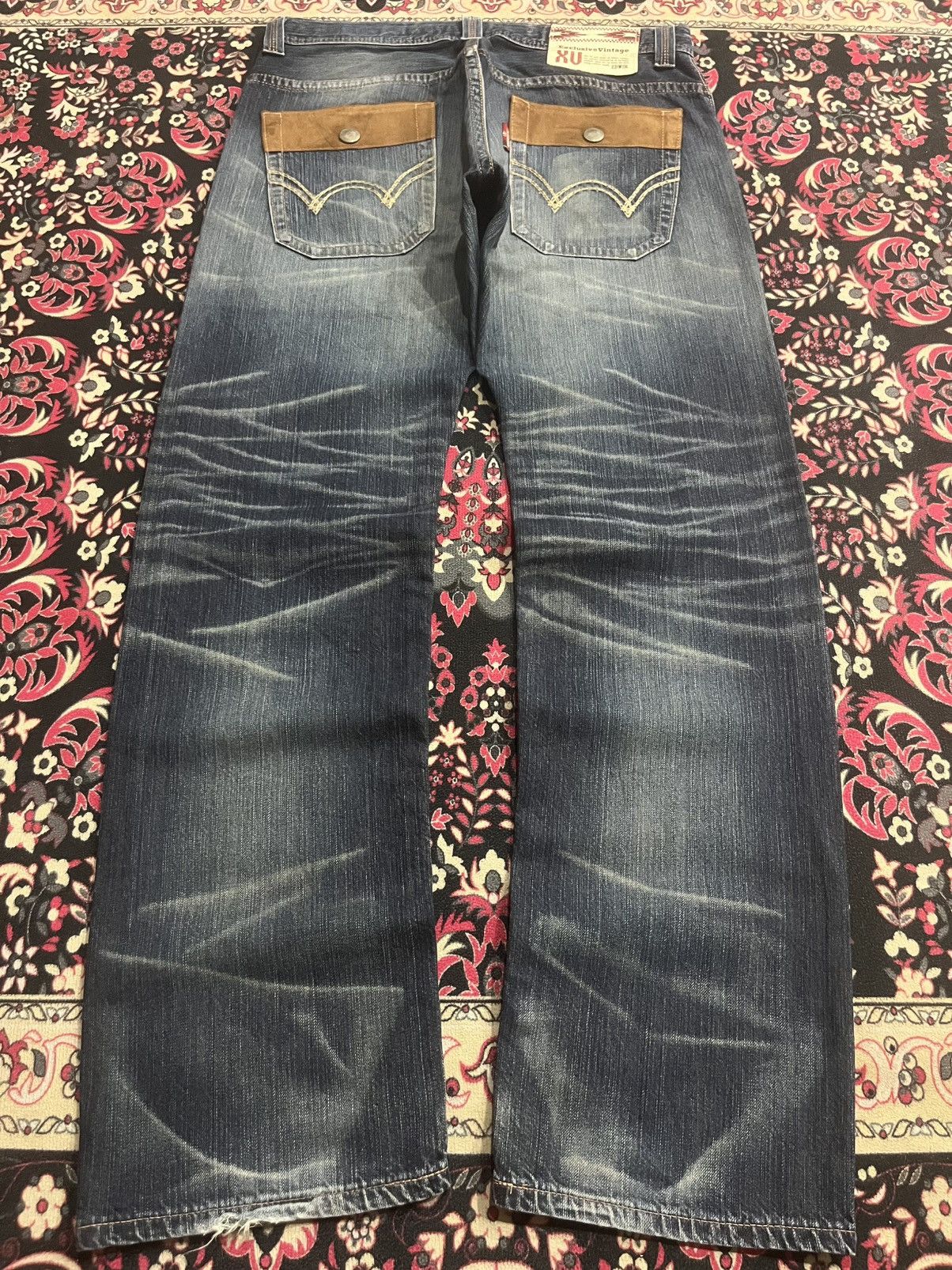 Who Decides War Vintage Edwin XV Double Pocket Blue Washed Whisker Rip Jeans Size US 34 / EU 50 - 2 Thumbnail