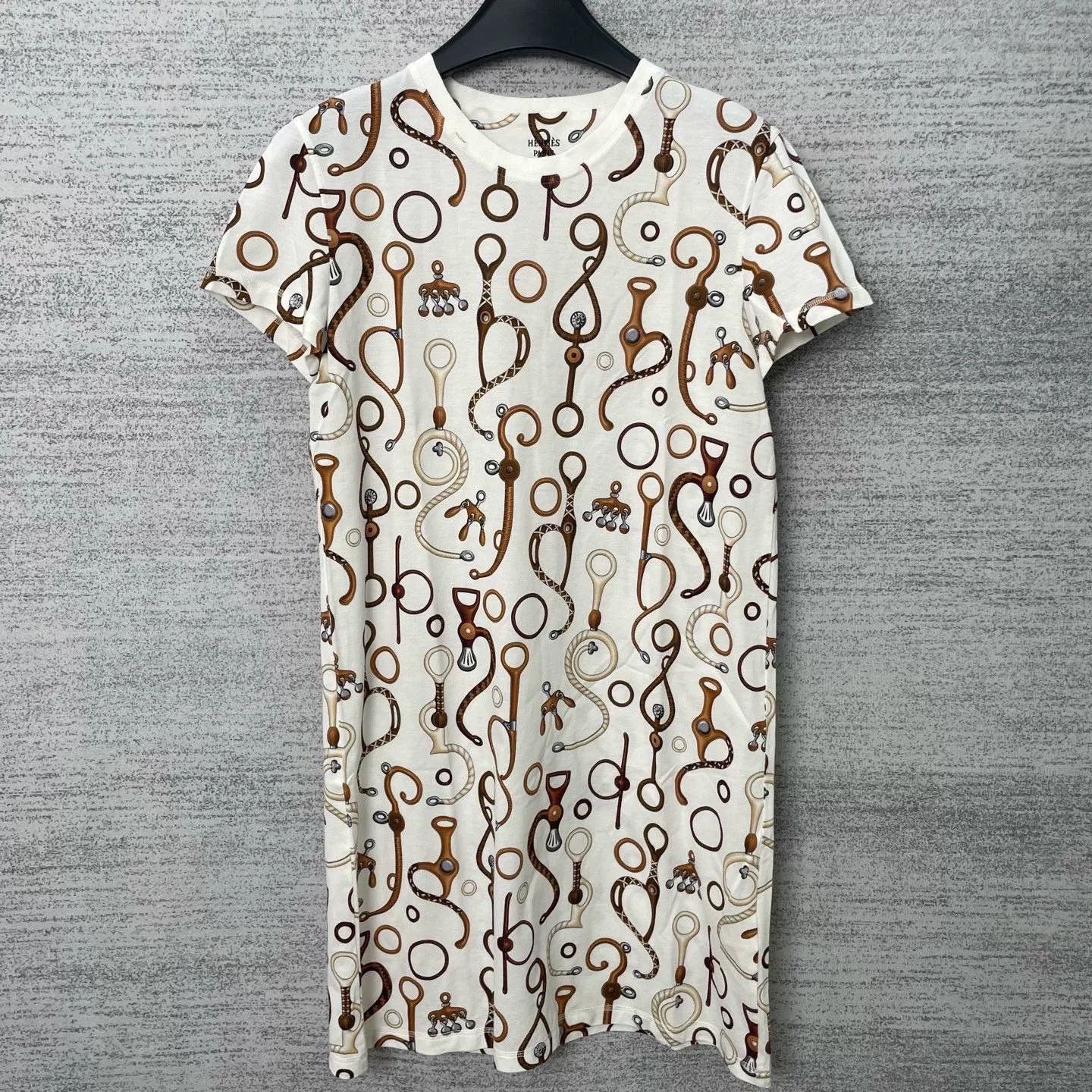 Hermes white printed short sleeve dress by hermes Size US M / EU 48-50 / 2 - 1 Thumbnail