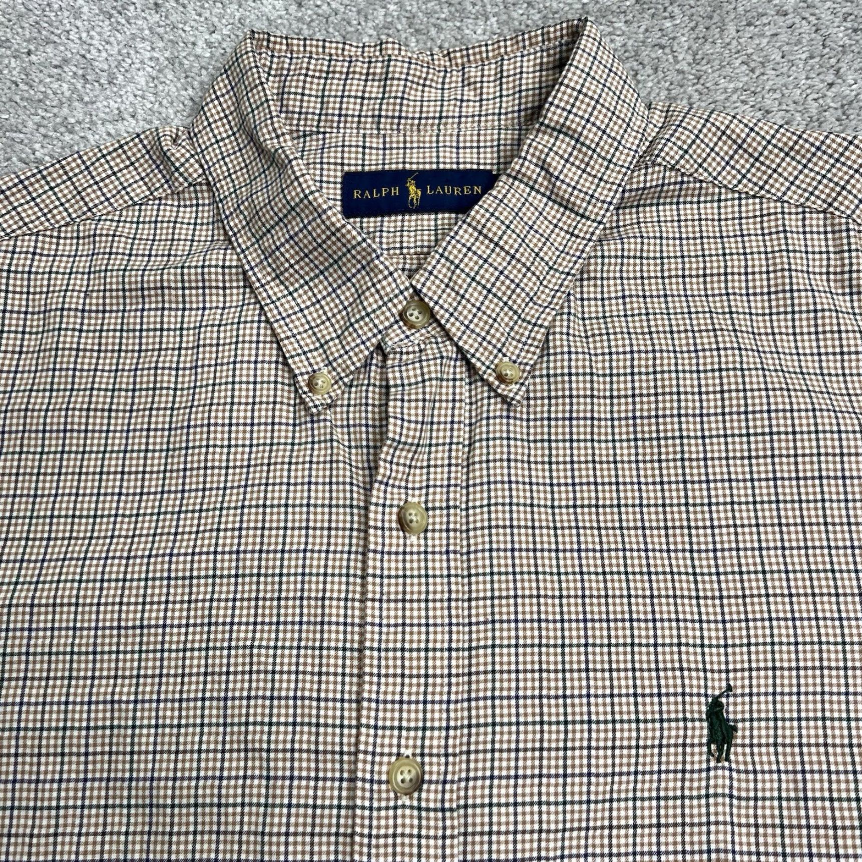 Polo Ralph Lauren VINTAGE Polo Ralph Lauren Shirt Mens 2XL Plaid Tan Blue Long Sleeve Button Green Pony Size US XXL / EU 58 / 5 - 2 Thumbnail