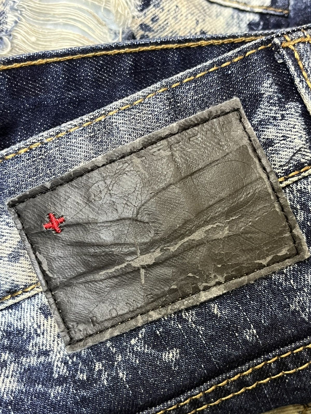 Japanese Brand SICK🔥KROME NEW YORK TYE DYE DISTRESSED STYLE JEANS Size US 31 - 19 Thumbnail
