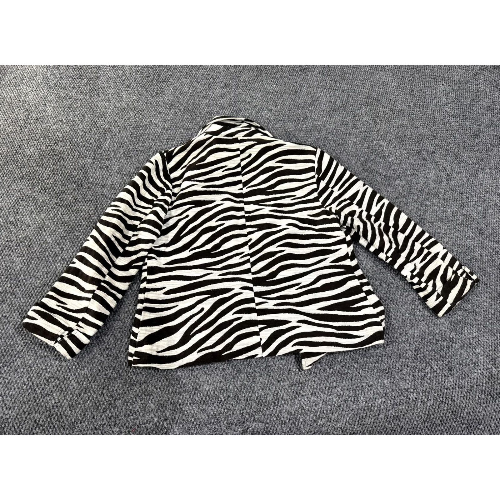 Vintage Chico's Womens Blazer Jacket Zebra Print Full Zip Collared Cotton Black White Size XS / US 0-2 / IT 36-38 - 7 Thumbnail