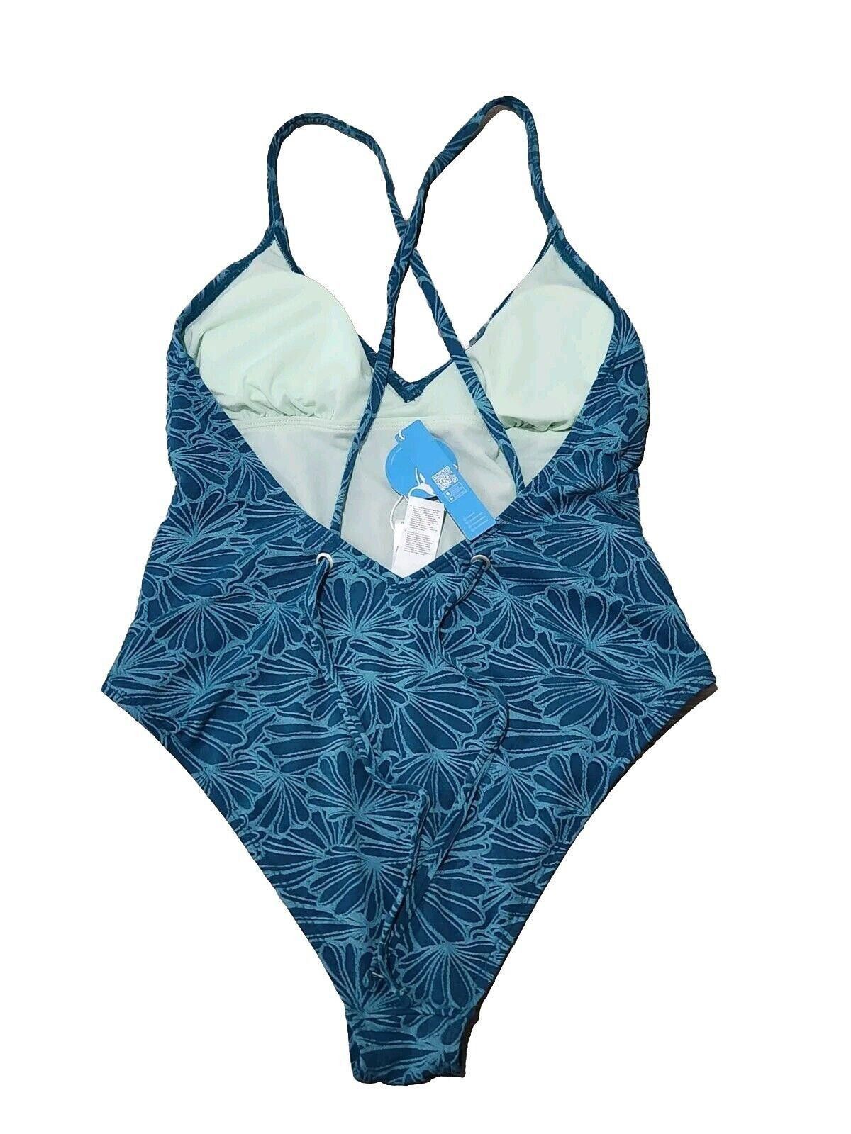 Designer Cupshe Swimsuit Medium Blue NWT one Piece Polyester Plunge Size ONE SIZE - 2 Thumbnail