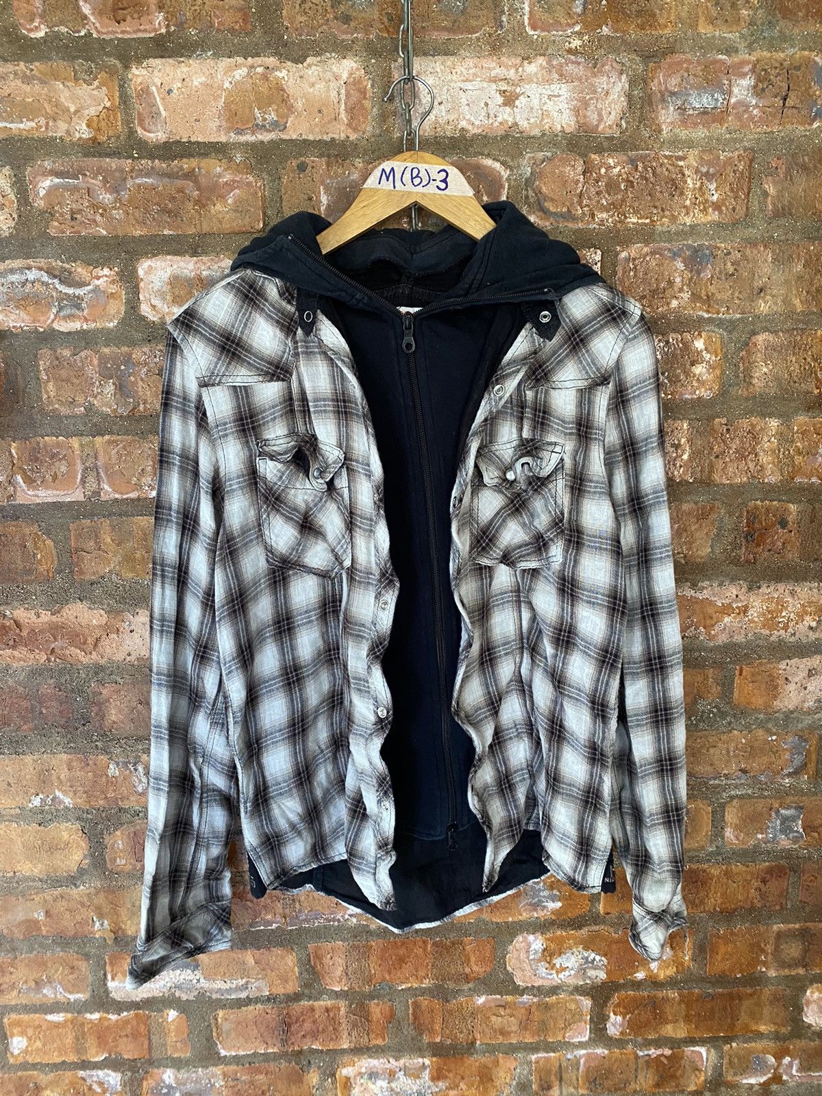 5351 POUR LES HOMMES 2000s Nicole Hybrid shadow Flannel removable hoodie Size US M / EU 48-50 / 2 - 2 Thumbnail