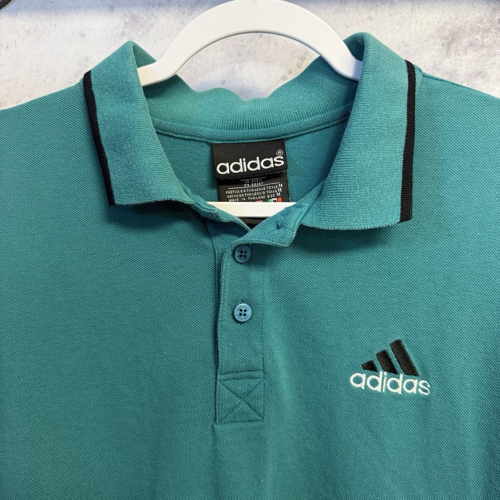 Adidas Vintage 90s Adidas Polo Shirt Mens Medium Teal Embroidered L Size US M / EU 48-50 / 2 - 1 Thumbnail