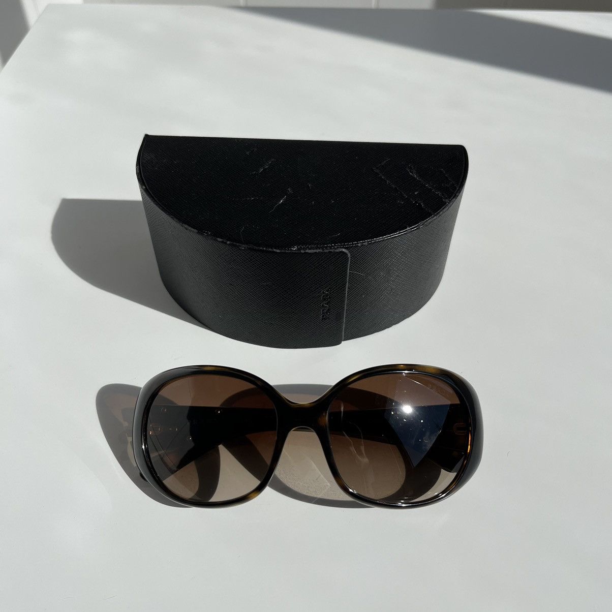 Prada Prada Oval Leopard Sunglasses with Prada triangles SPR 27L Size ONE SIZE - 8 Thumbnail