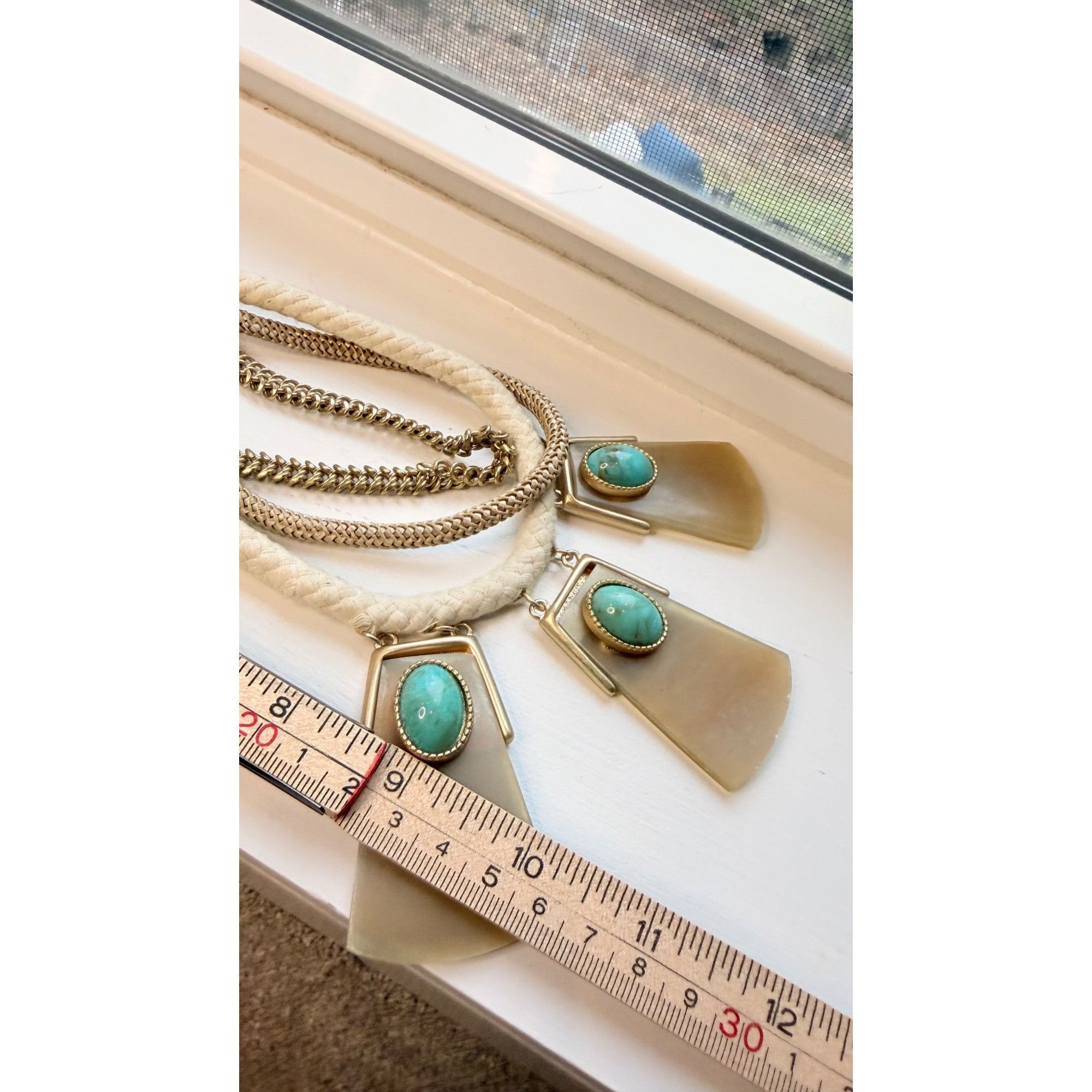 Chicos Chicos Statement Necklace With Braided Rope Gold Chains & Fa Size ONE SIZE - 2 Thumbnail